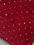 Handdone Ek Bundi Bandhani Cotton Satin Kurta Fabric - Maroon