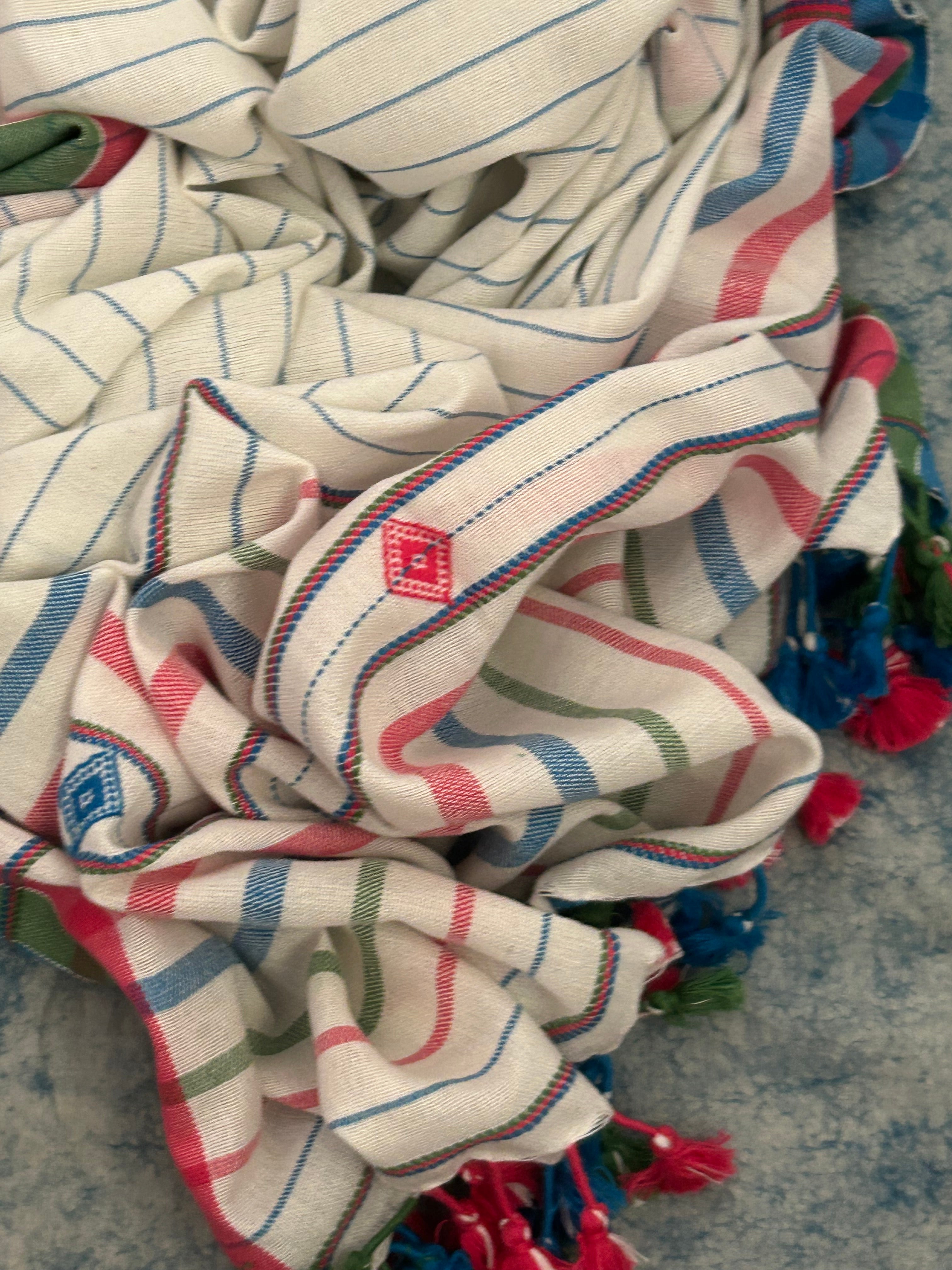 Handwoven Bhujodi Set - Blue and Peach Pink