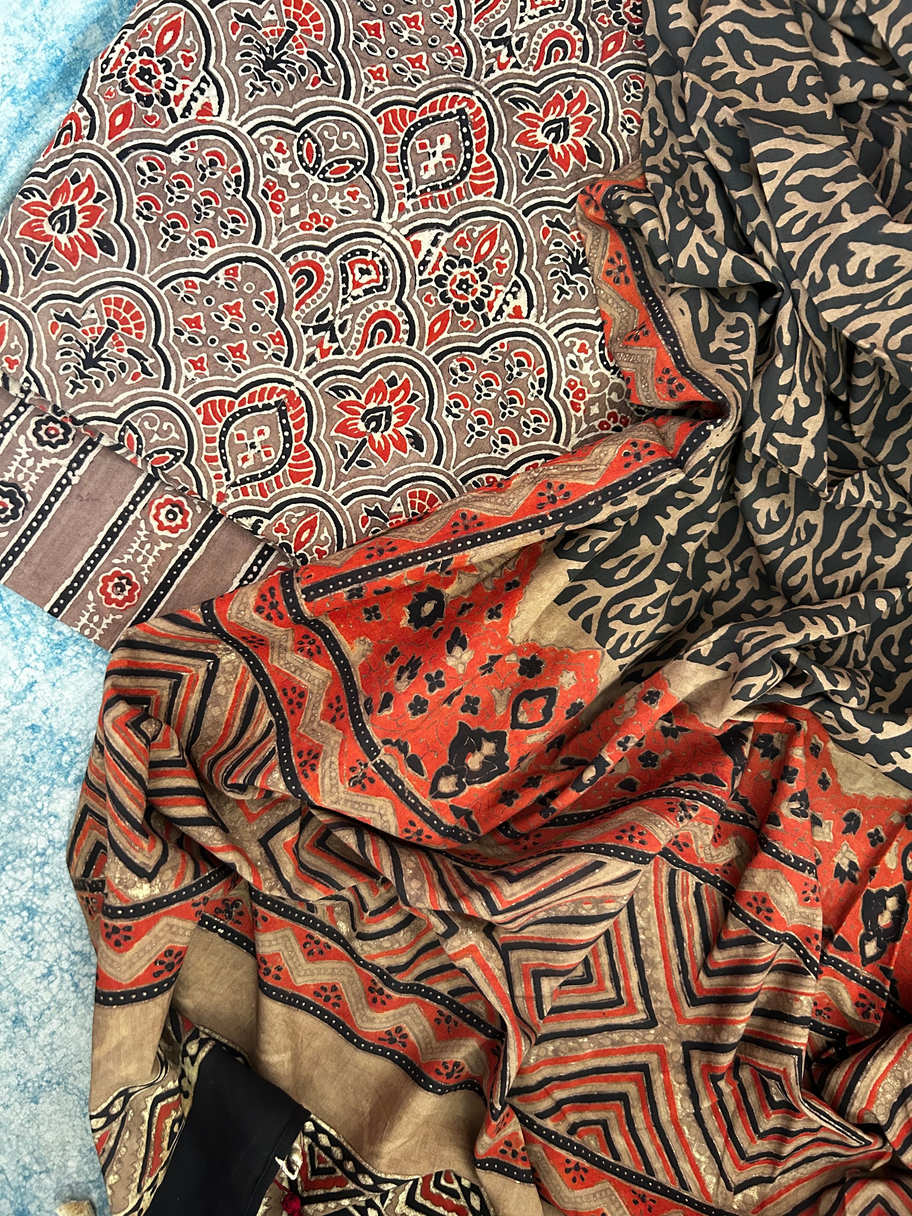 Natural Dyes Handblock Ajrakh Cotton Suit