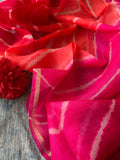 Handcrafted Tie-Dye Silk Kota Doria Dupatta -Orange, Red & PInk
