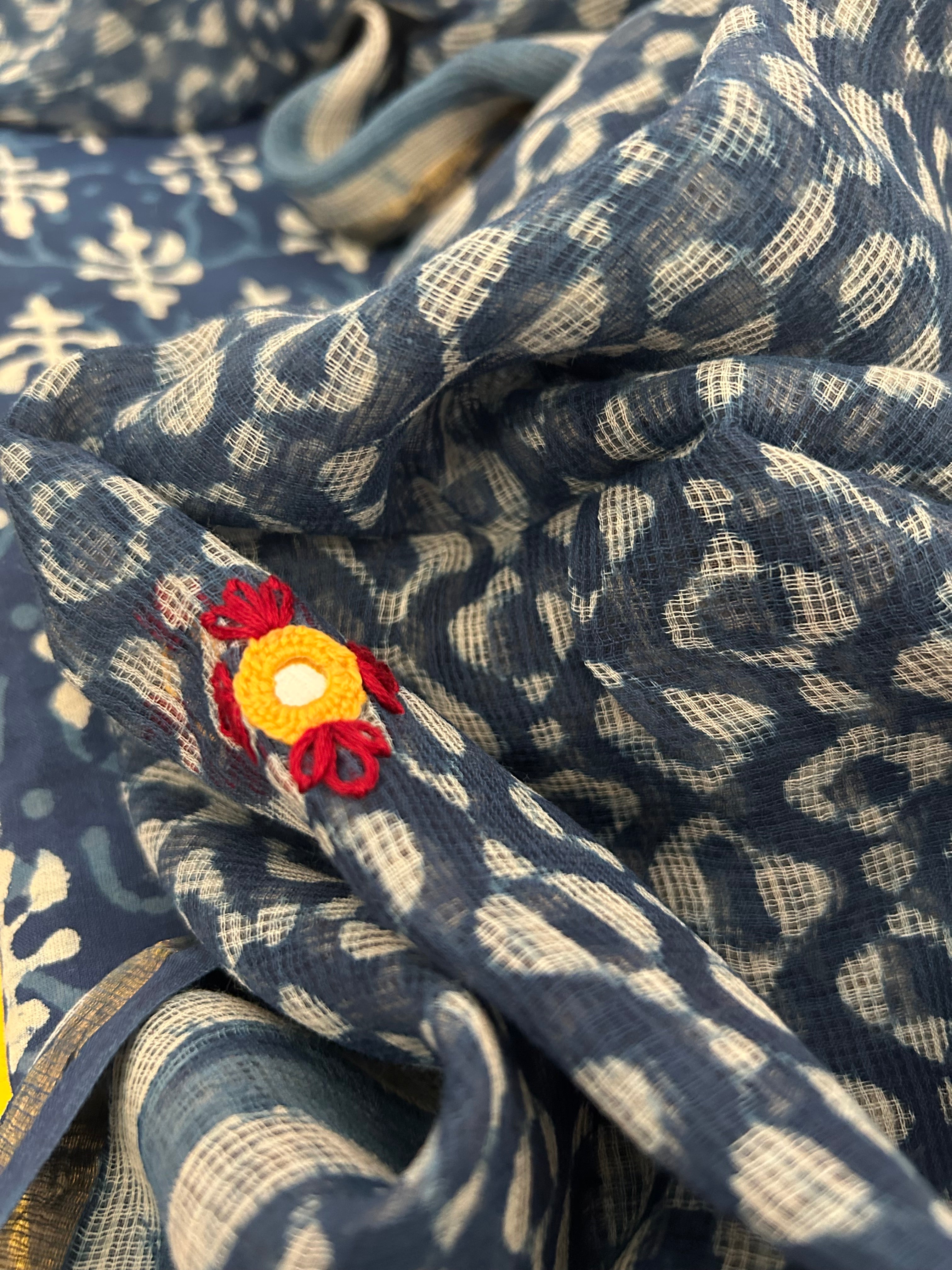 Handblock Handdone Embroidery Cotton Kota Suit