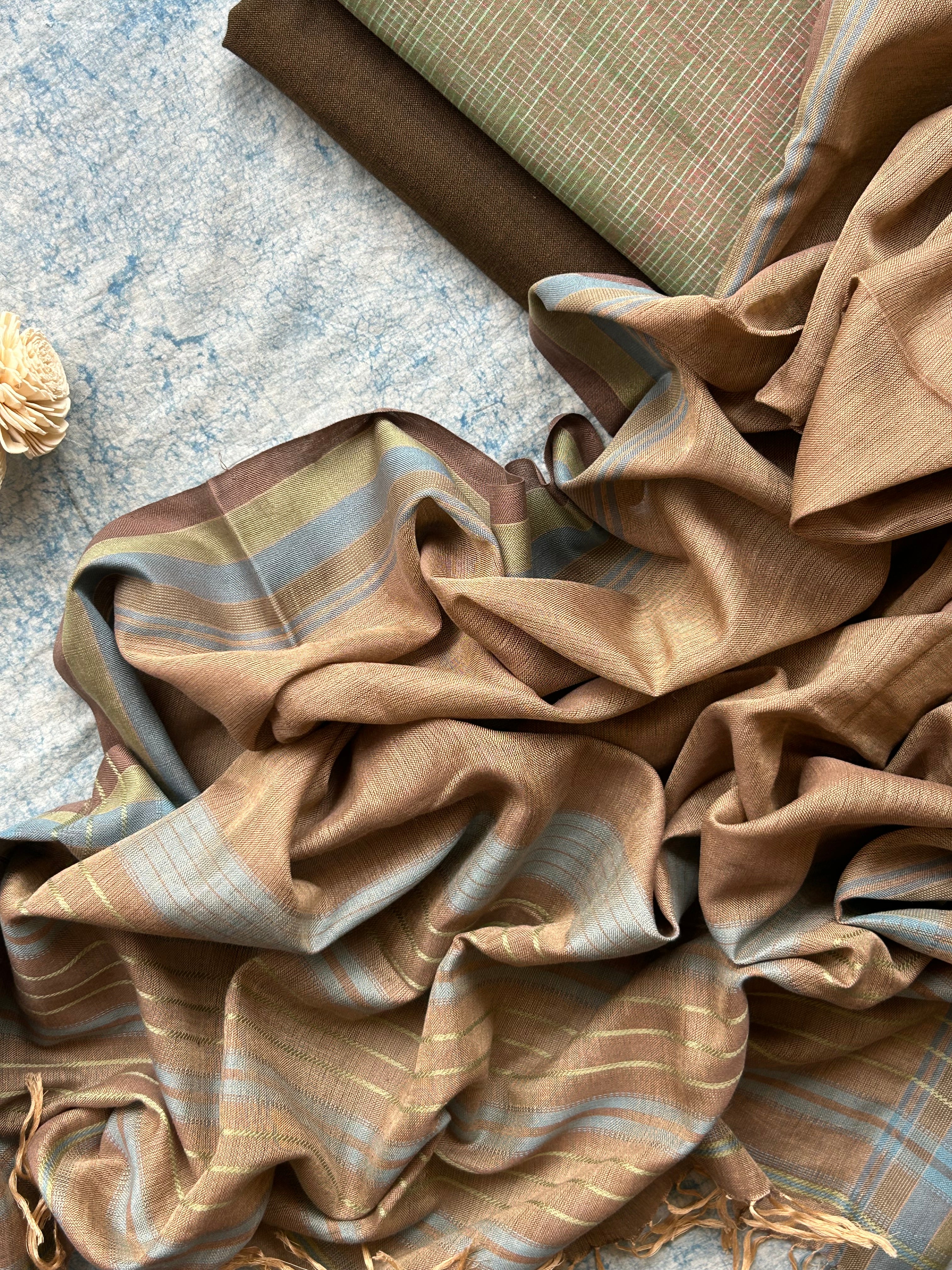 Aranya - Handwoven Ikath Cotton and Bhujodi Dupatta Set