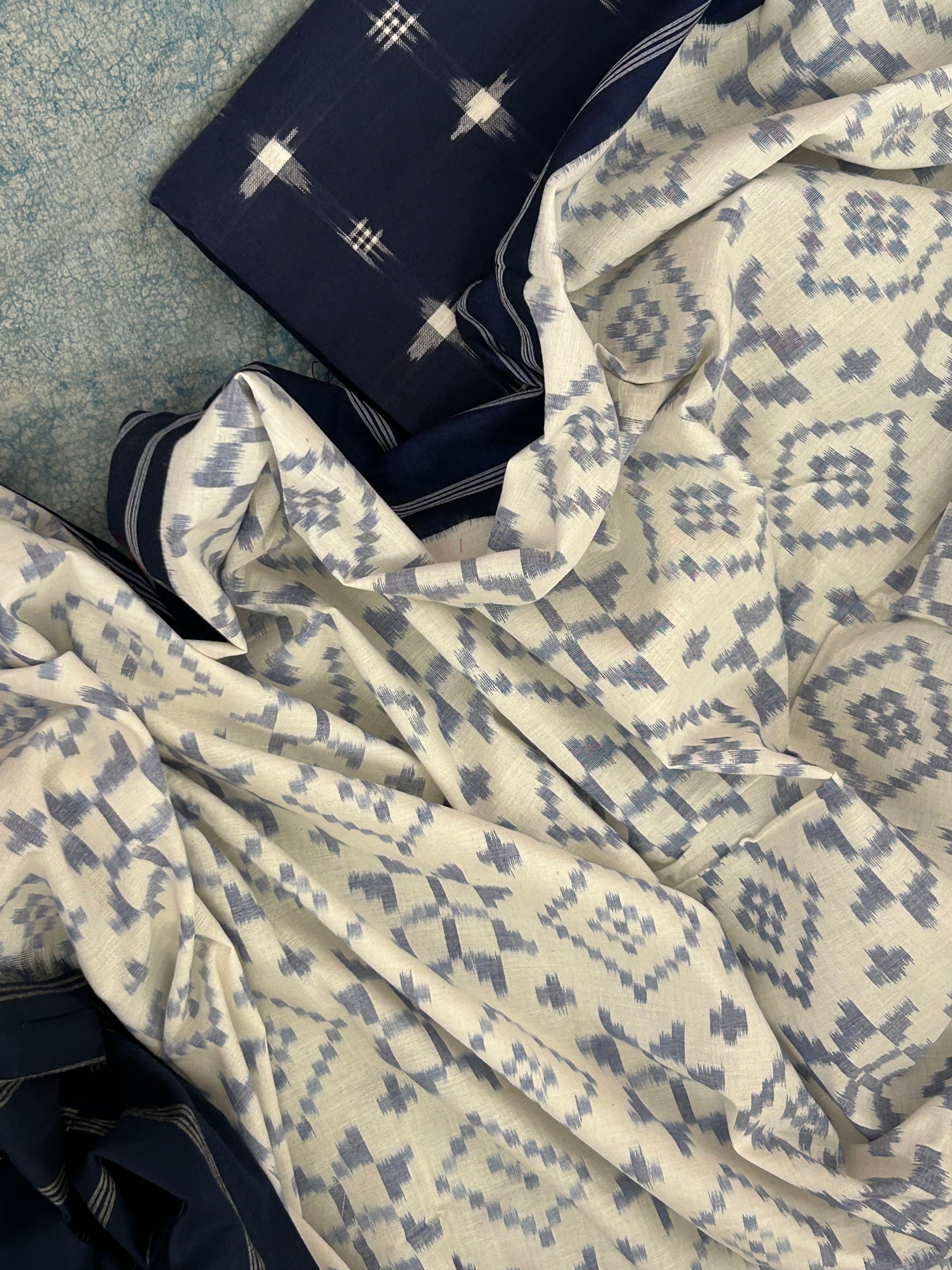 Handwoven Double Ikat Kurta Telia Dupatta Set