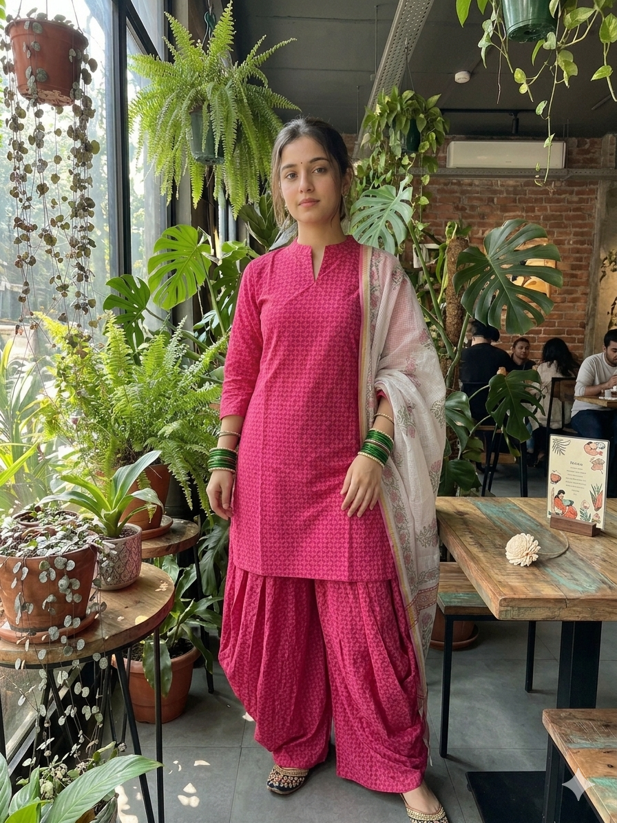 Handcrafted Cotton Suit Set - Hot Pink