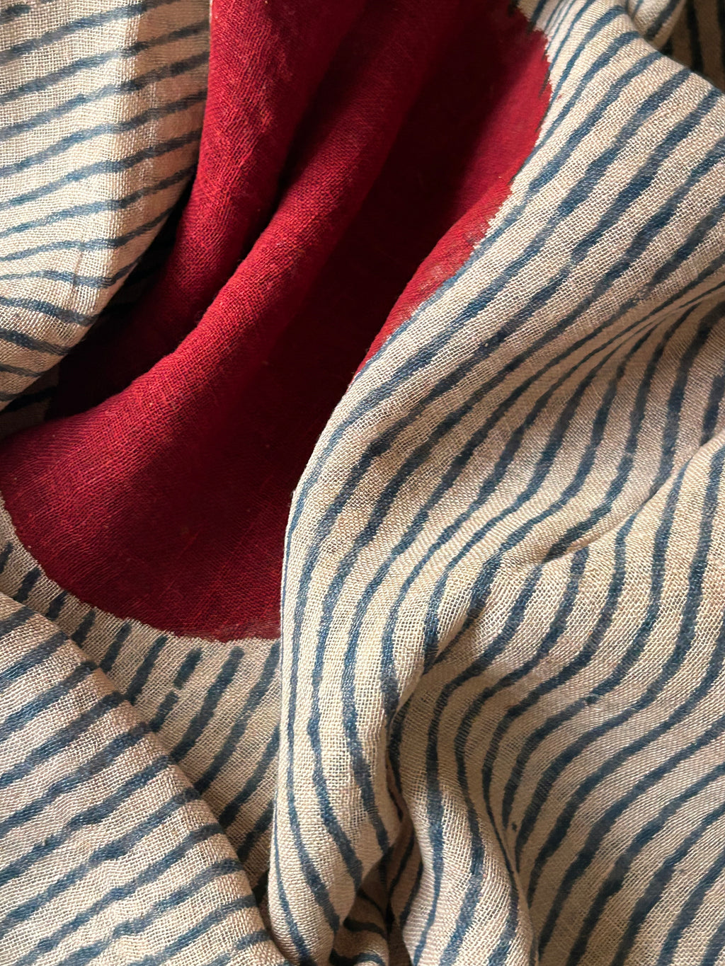 Handcrafted Linen Kurta Dupatta Set - Red Maroon & Indigo