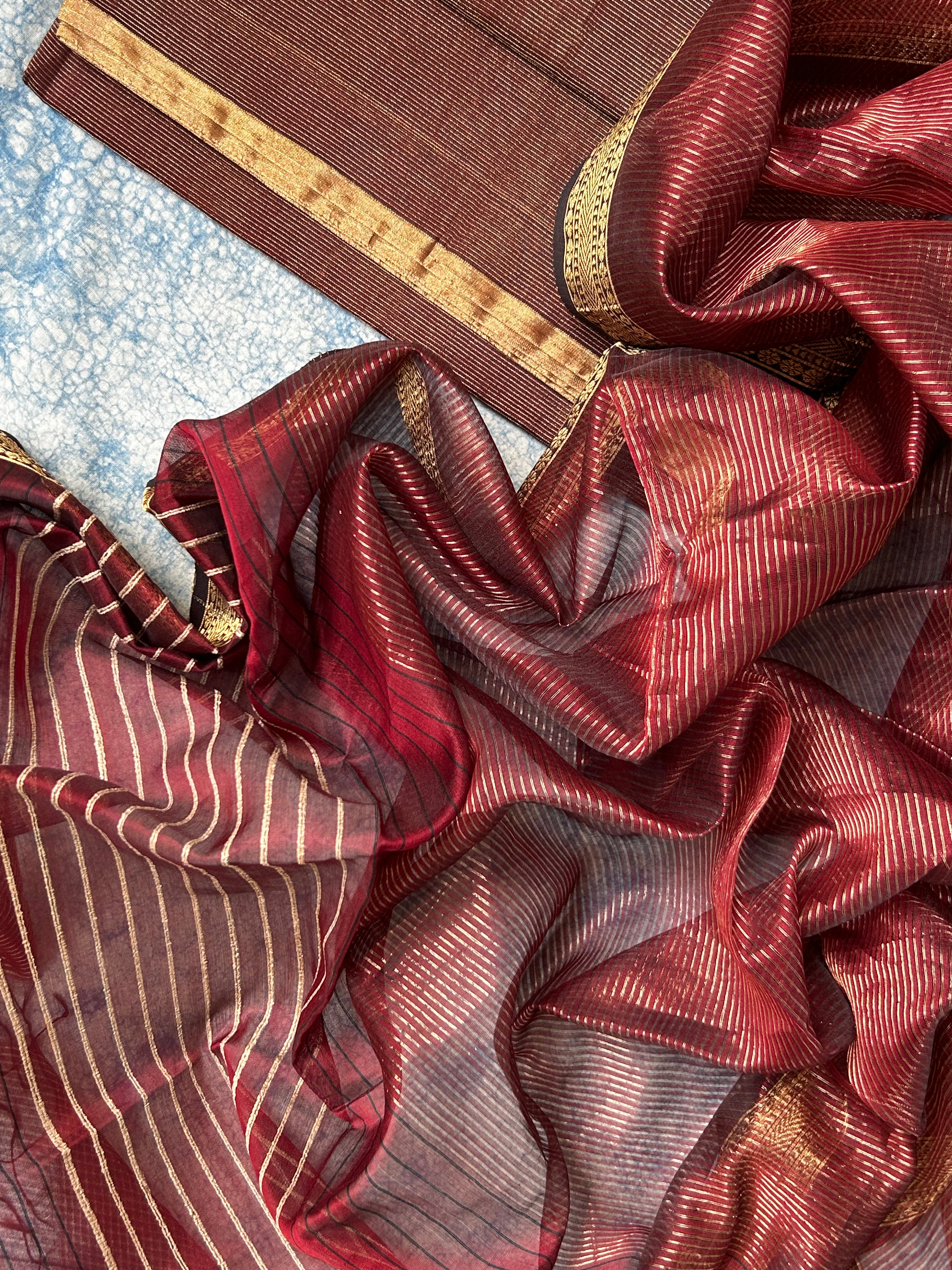 Handwoven Maheshwari Tissue Kurta Dupatta Set - Deep Wine