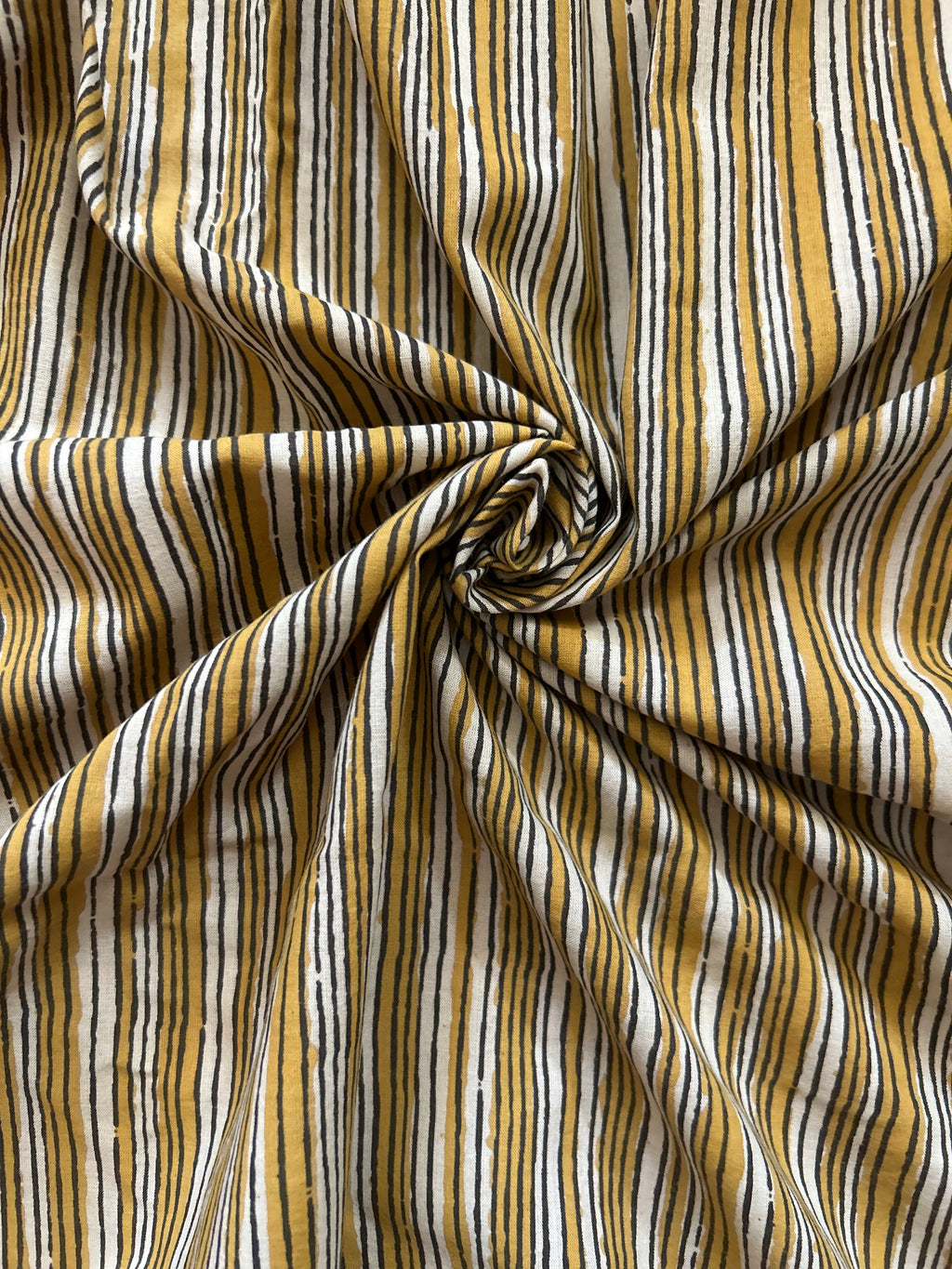 Bagru Handblock Printed Azofree dye cotton - Mustard Stripes(1.20m)