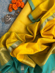 Handwoven Maheshwari Kurta Dupatta Set - Yellow & Teal