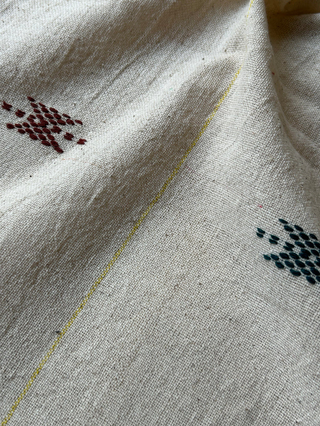 Handspun Handwoven Kotpad Fabric 700 INR/metre - Ivory multicolour butti weaving