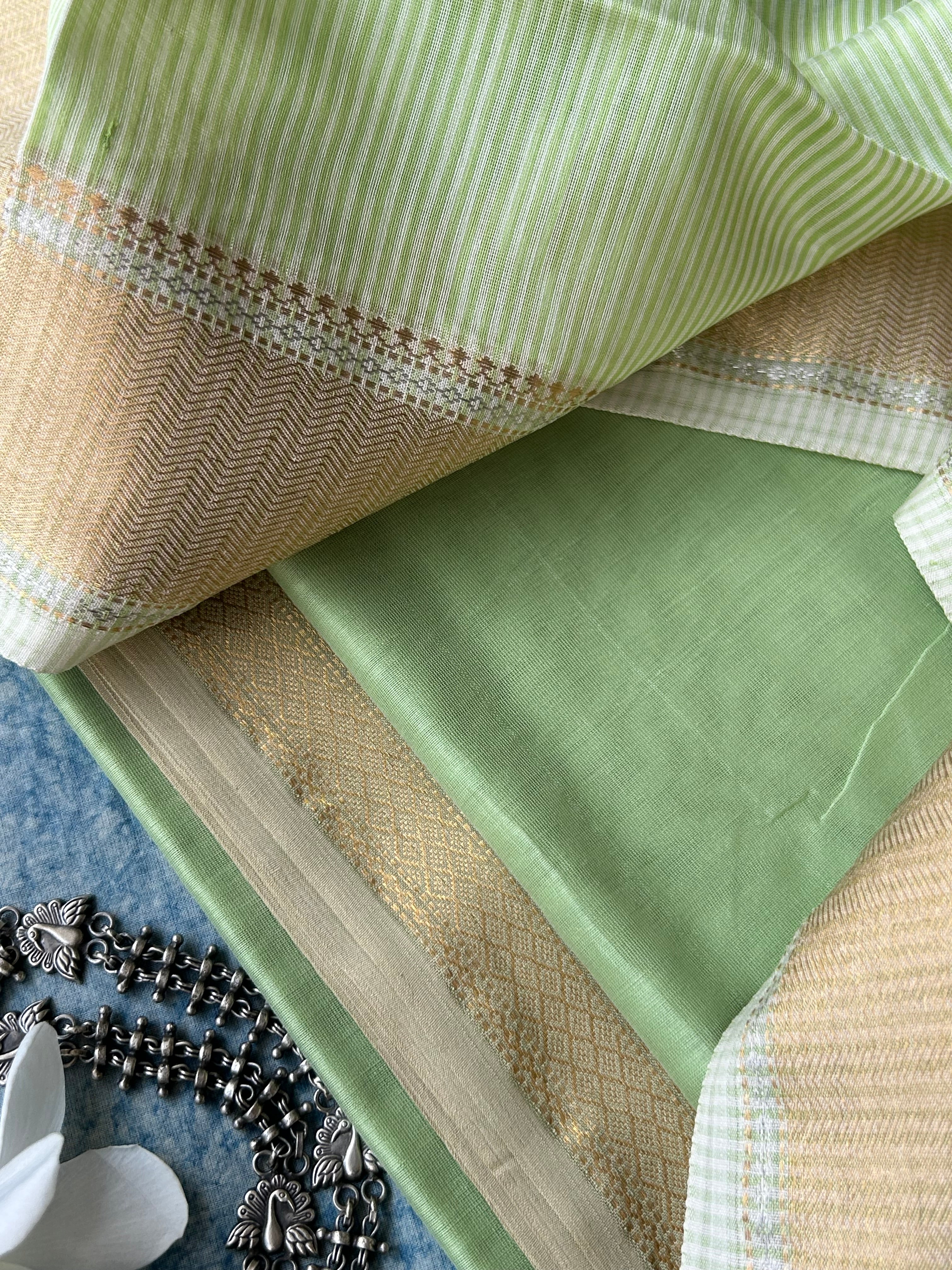 Handwoven Maheshwari Kurta Dupatta Set - Pastel Green