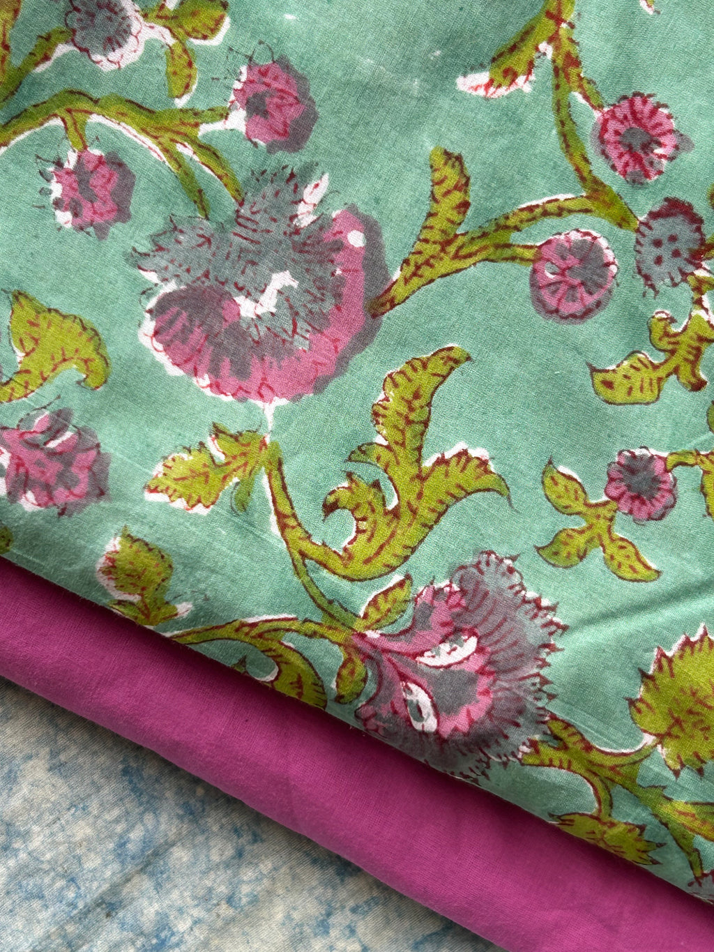 Handblock 2.5m Cotton Fabric - Sea Green 2