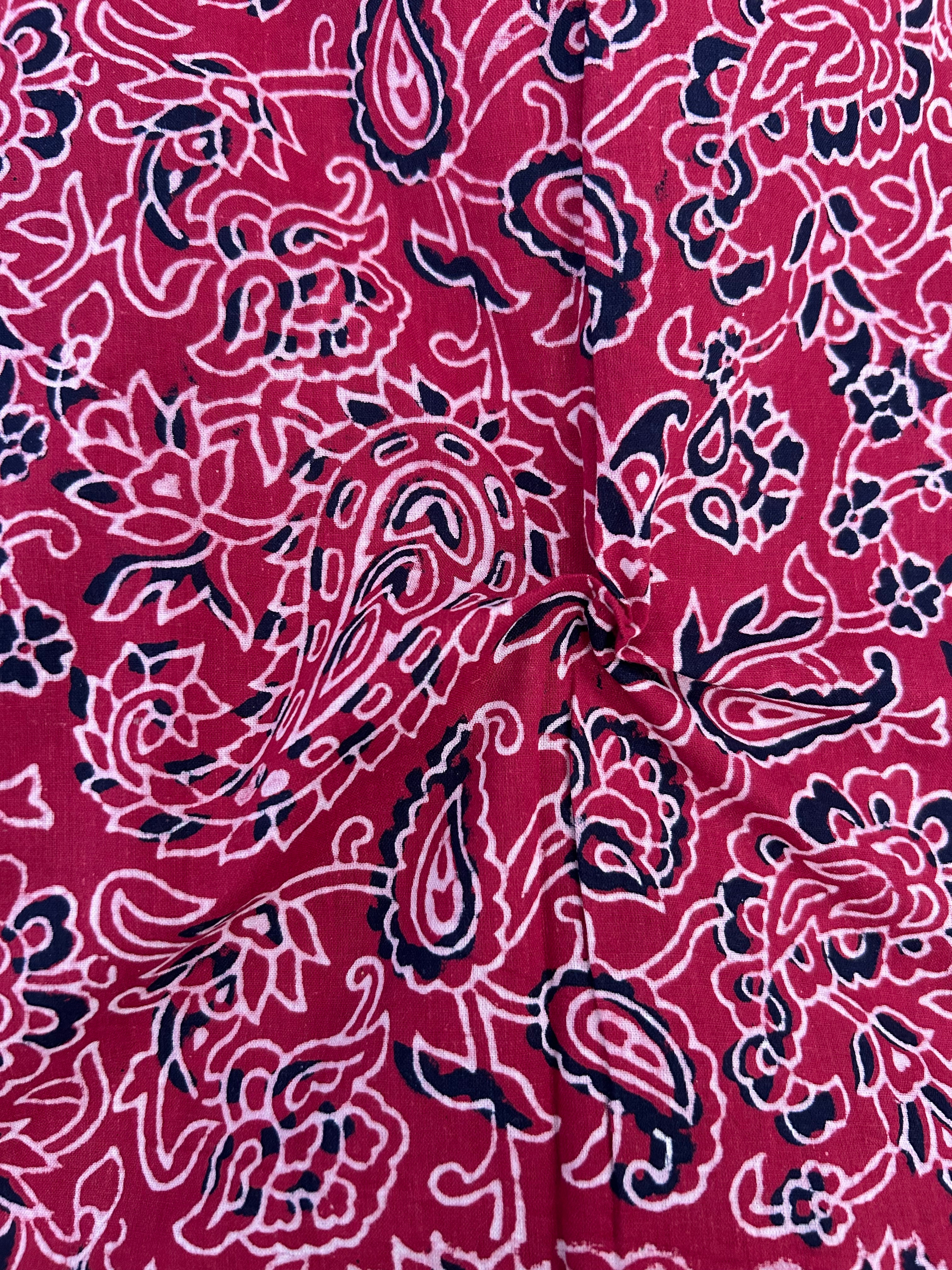 Handblock Printed Azofree dye cotton - Madder Red (2.5m)
