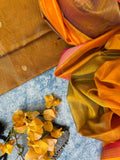 Handwoven Maheshwari Kurta Dupatta Set - Mustard and Orange