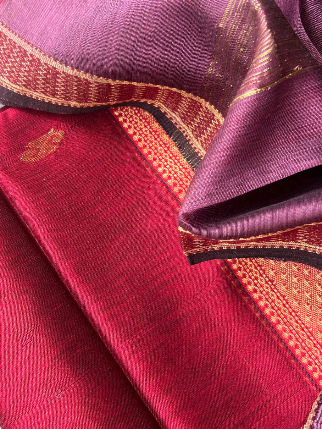 Handwoven Maheshwari Kurta Dupatta Set - Maroon & Mauve