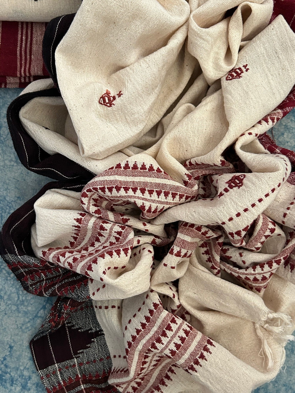 Handspun Handwoven Kotpad Suit Set - Ivory Butti and Maroon Stripes