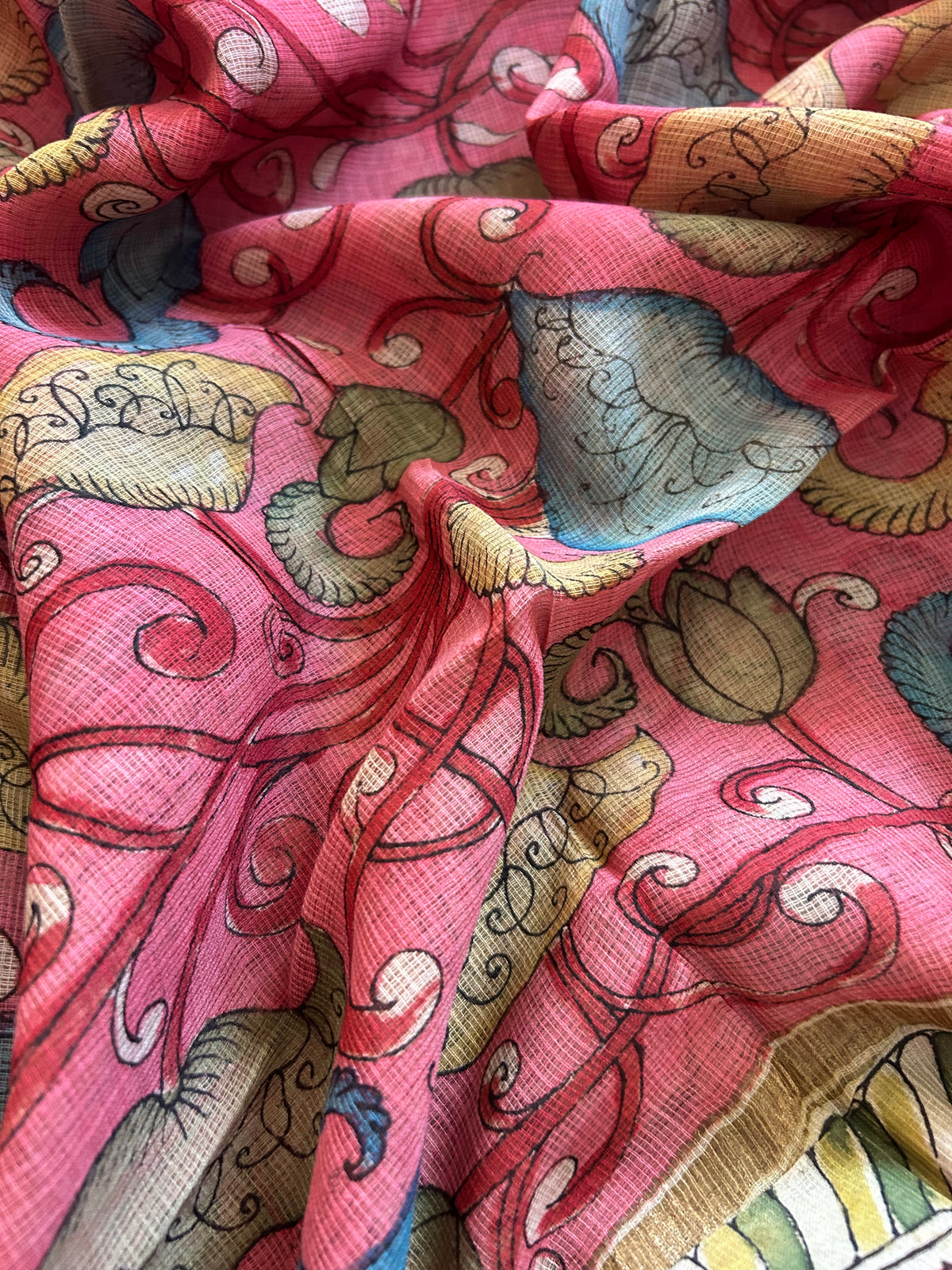 Geetanjali - Manjari -Handwoven Hand-drawn Handpainted Pen Kalamkari Dupatta