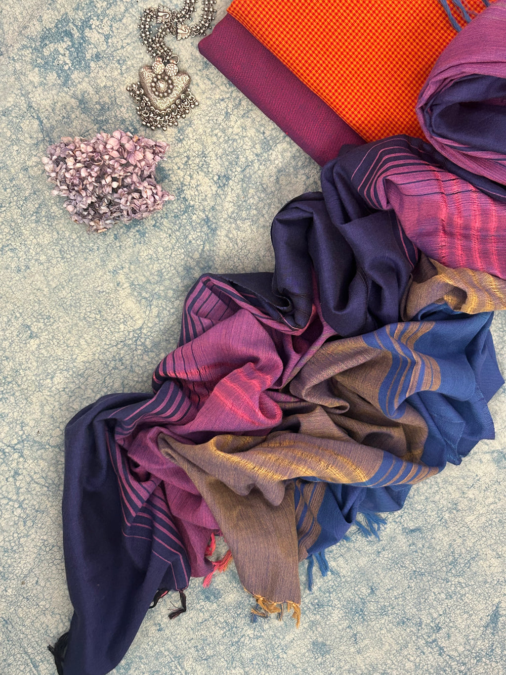 Handwoven Bhujodi Set - Orange and Deep Plum