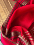 Handwoven Maheshwari Kurta Dupatta Set -Almond & Strawberry Red