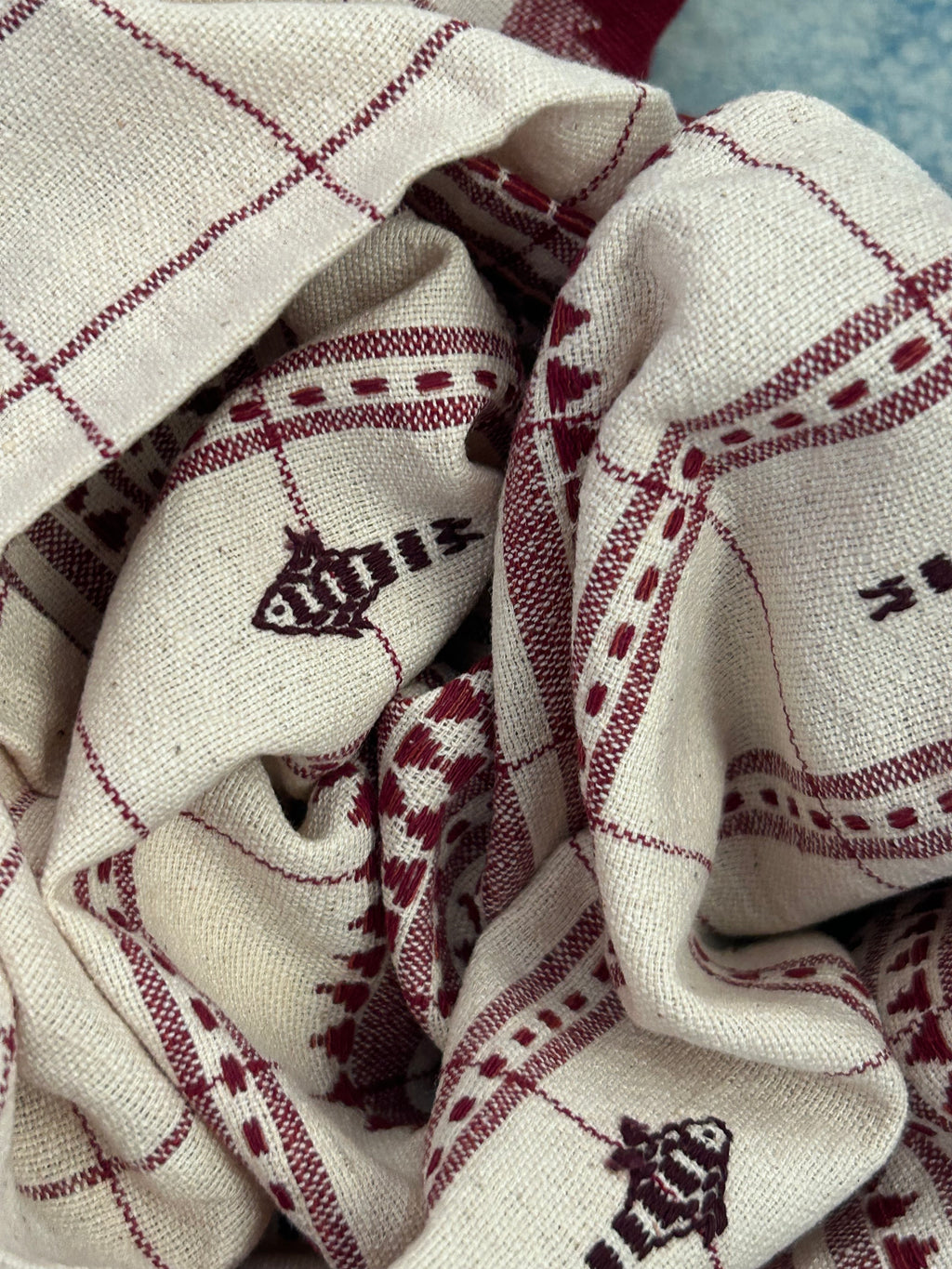 Handspun Handwoven Kotpad Suit Set - Maroon Check