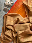 Handwoven Maheshwari Kurta Dupatta Set - Burnt Orange & Almond