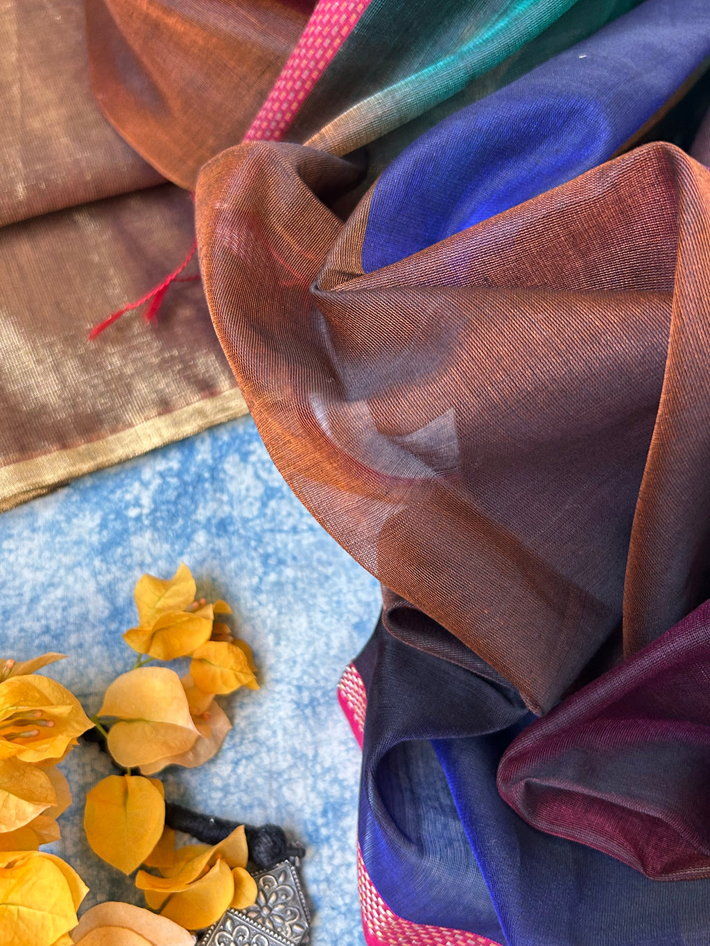 Handwoven Maheshwari Kurta Dupatta Set - Copper and Wine