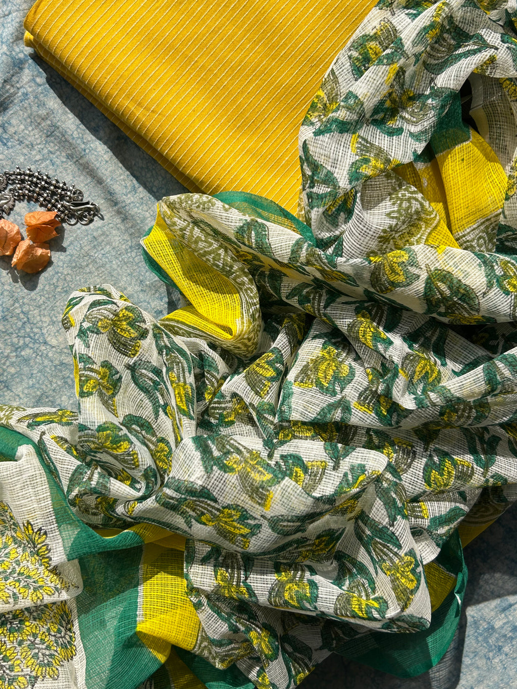 Handwoven Handblock Printed Set - Yellow