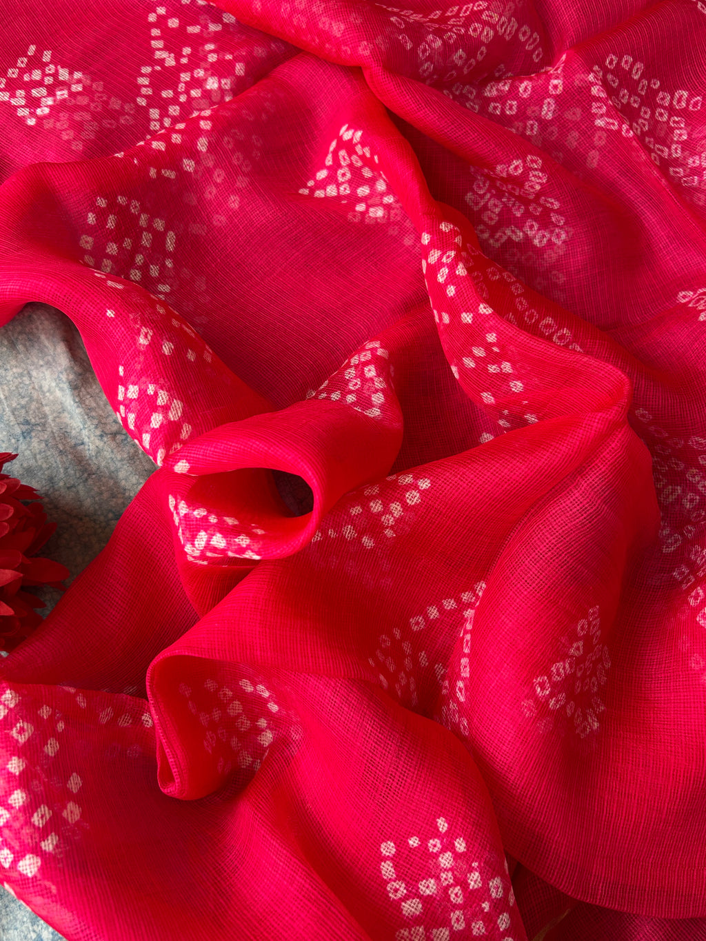 Handcrafted Tie-Dye Silk Kota Doria Dupatta -Rose PInk