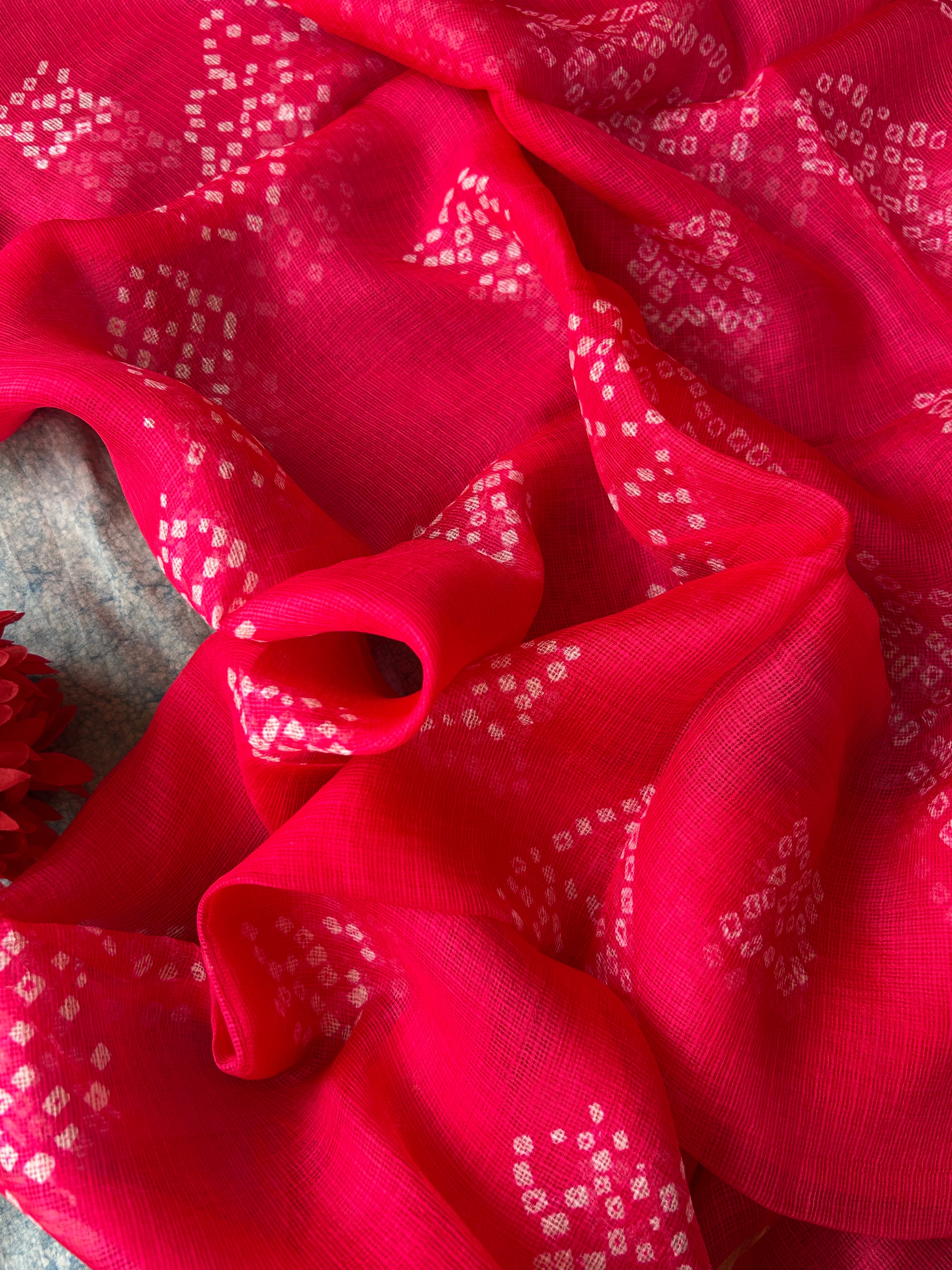 Handcrafted Tie-Dye Silk Kota Doria Dupatta -Rose PInk