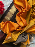 Handwoven Maheshwari Kurta Dupatta Set -Black & Burnt Orange