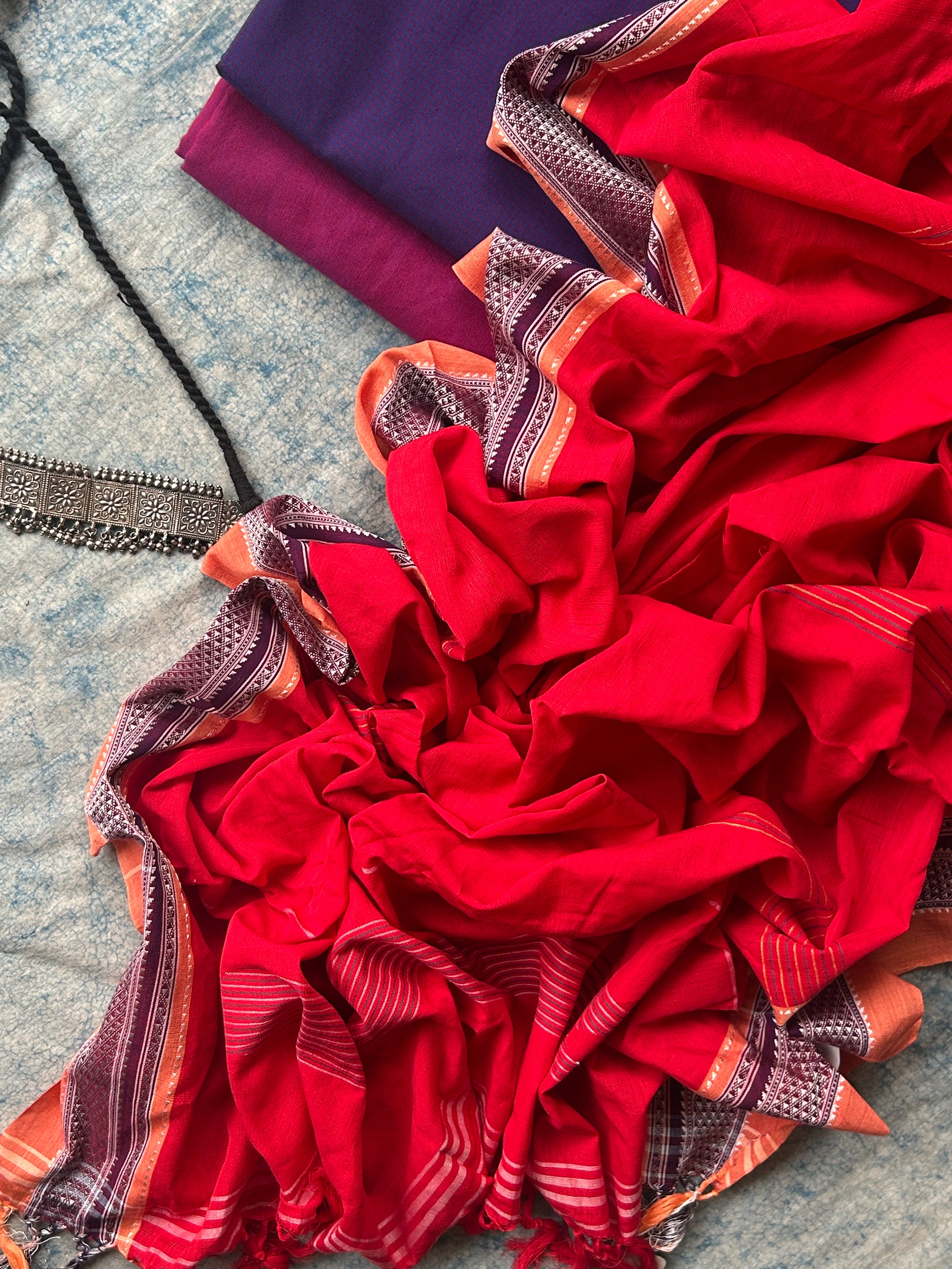 Rudrani - Handwoven Telangana cotton and Ilkal Dupatta Set