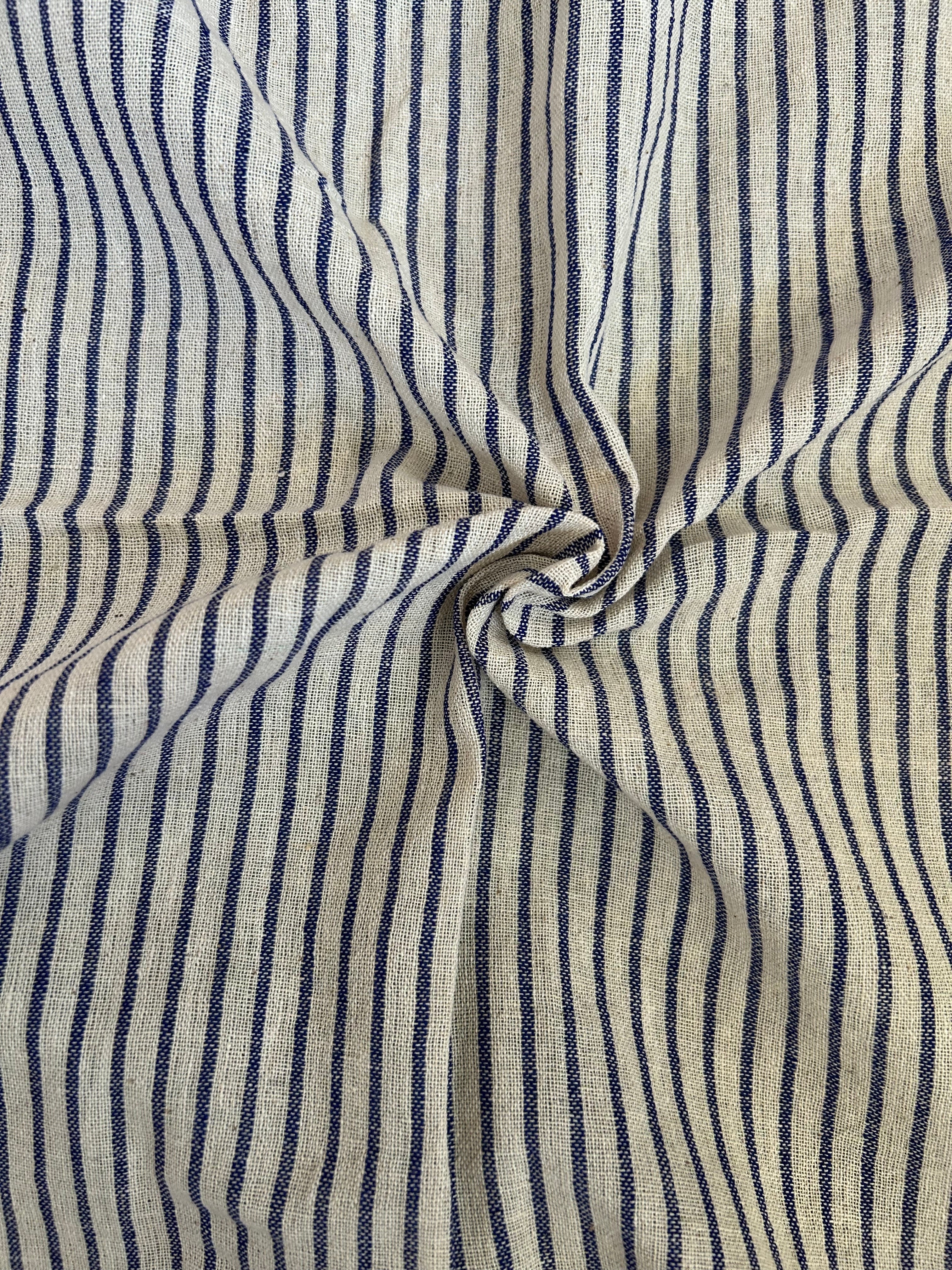 Handspun Handwoven Kotpad Fabric - Ivory & Blue (1m)