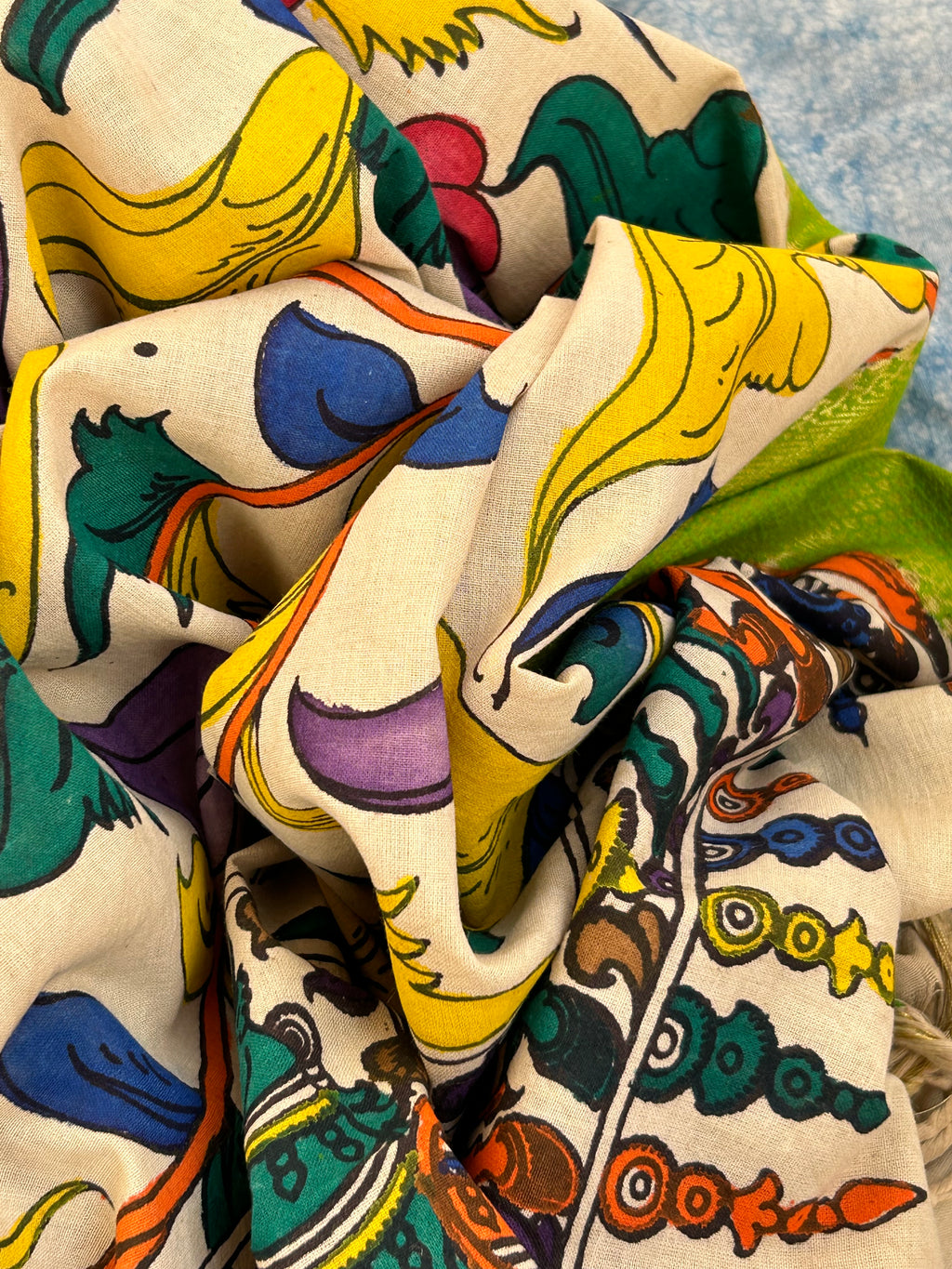 Handwoven Handcrafted Kalamkari Double Ikat Kurta Dupatta Set