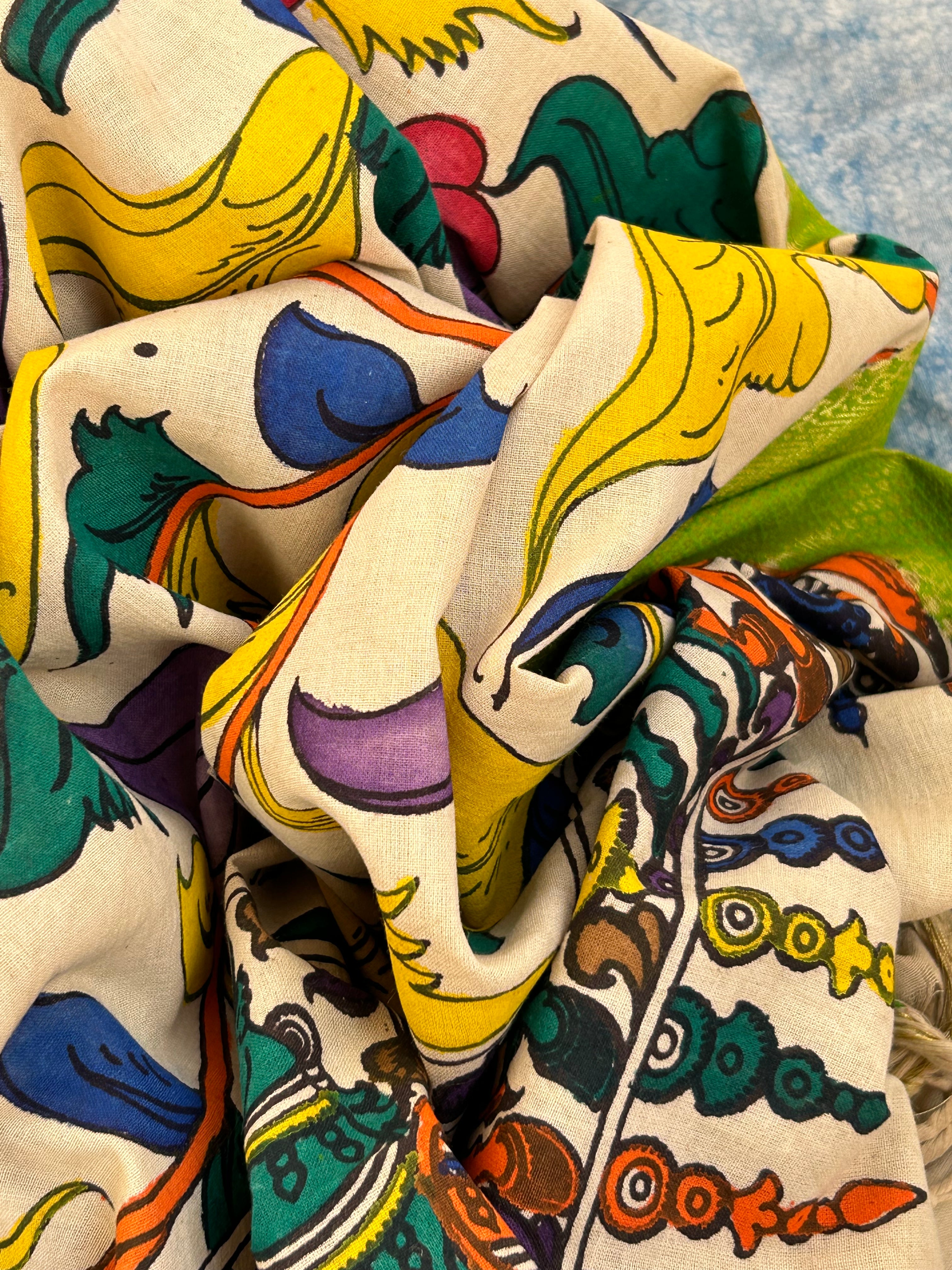Handwoven Handcrafted Kalamkari Double Ikat Kurta Dupatta Set