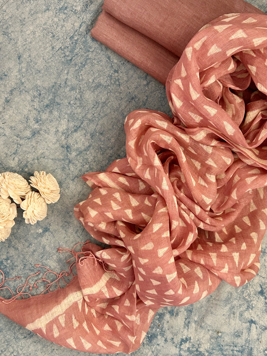 Handcrafted Linen Kurta Dupatta Set - Blush Pink