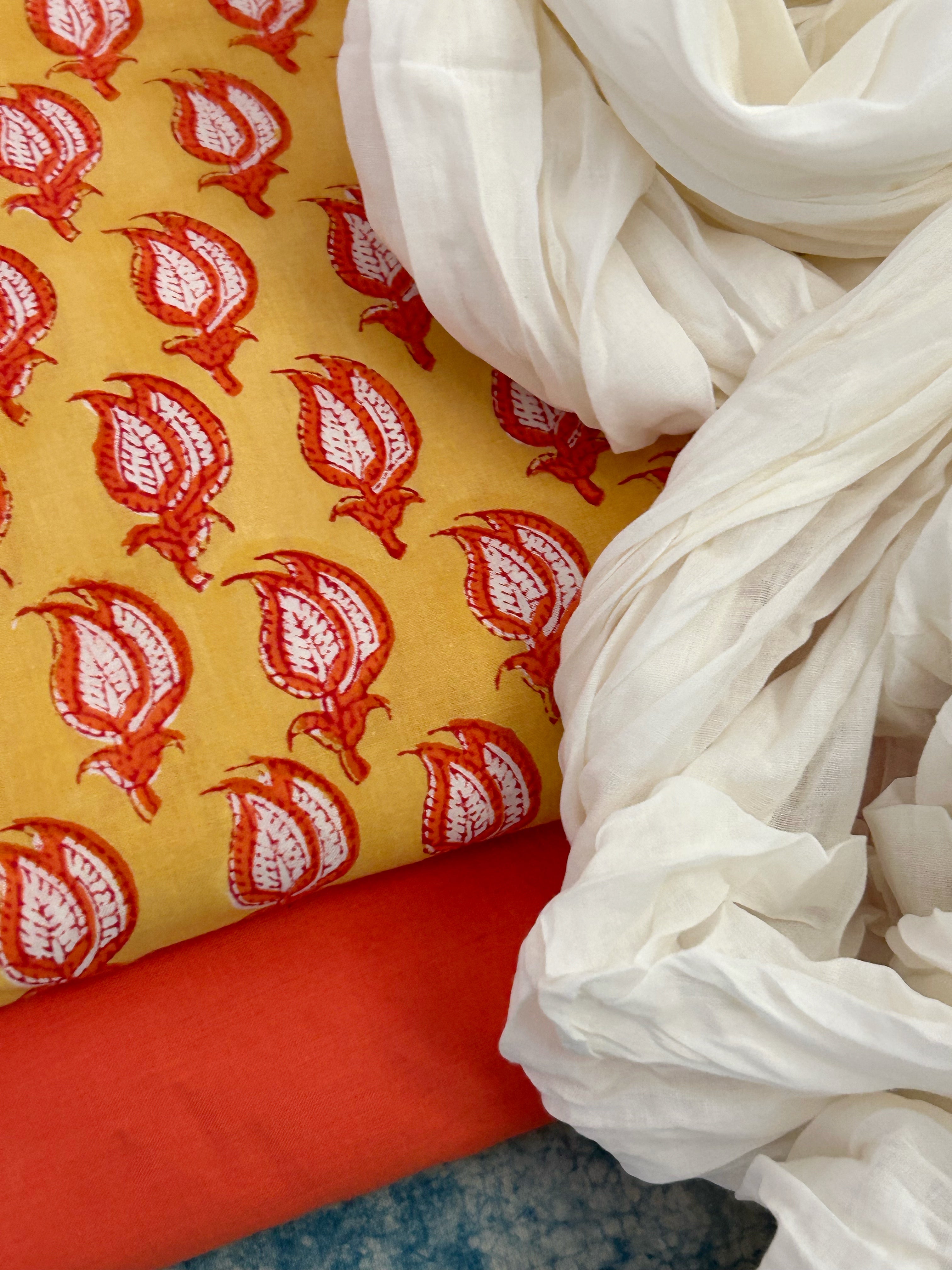 Handcrafted Cotton Suit Set - Sunflower Yellow and Orange