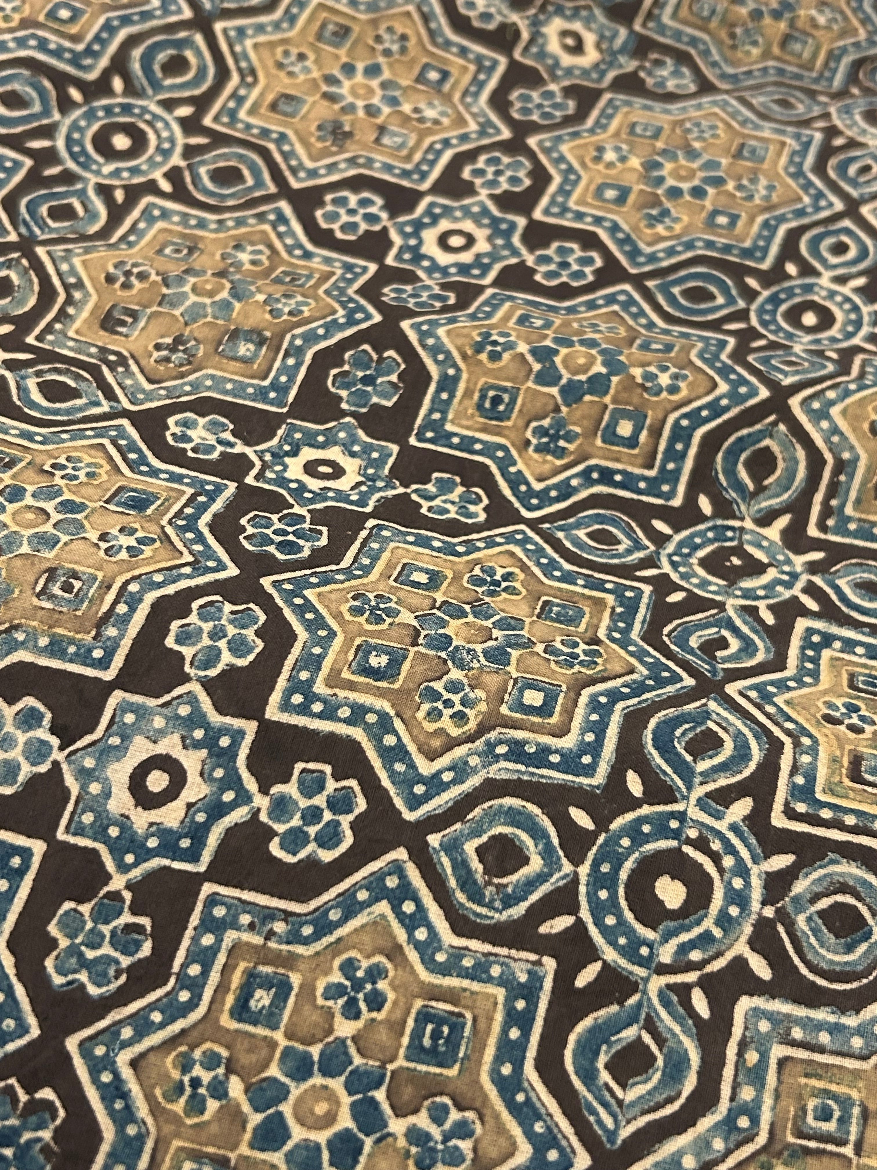 Natural Dyes Handcrafted Ajrakh Kota Suit - Indigo & Mehndi
