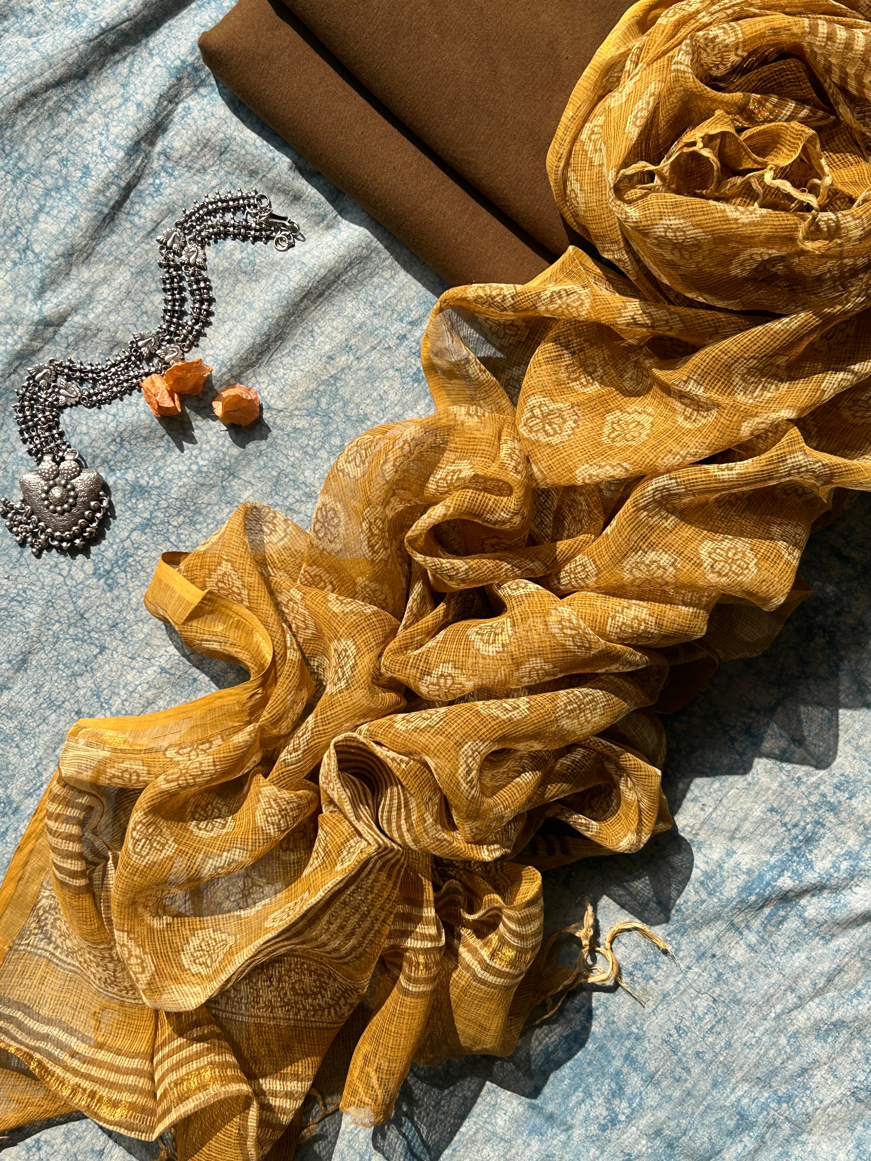 Handwoven Handblock Printed Set - Brown