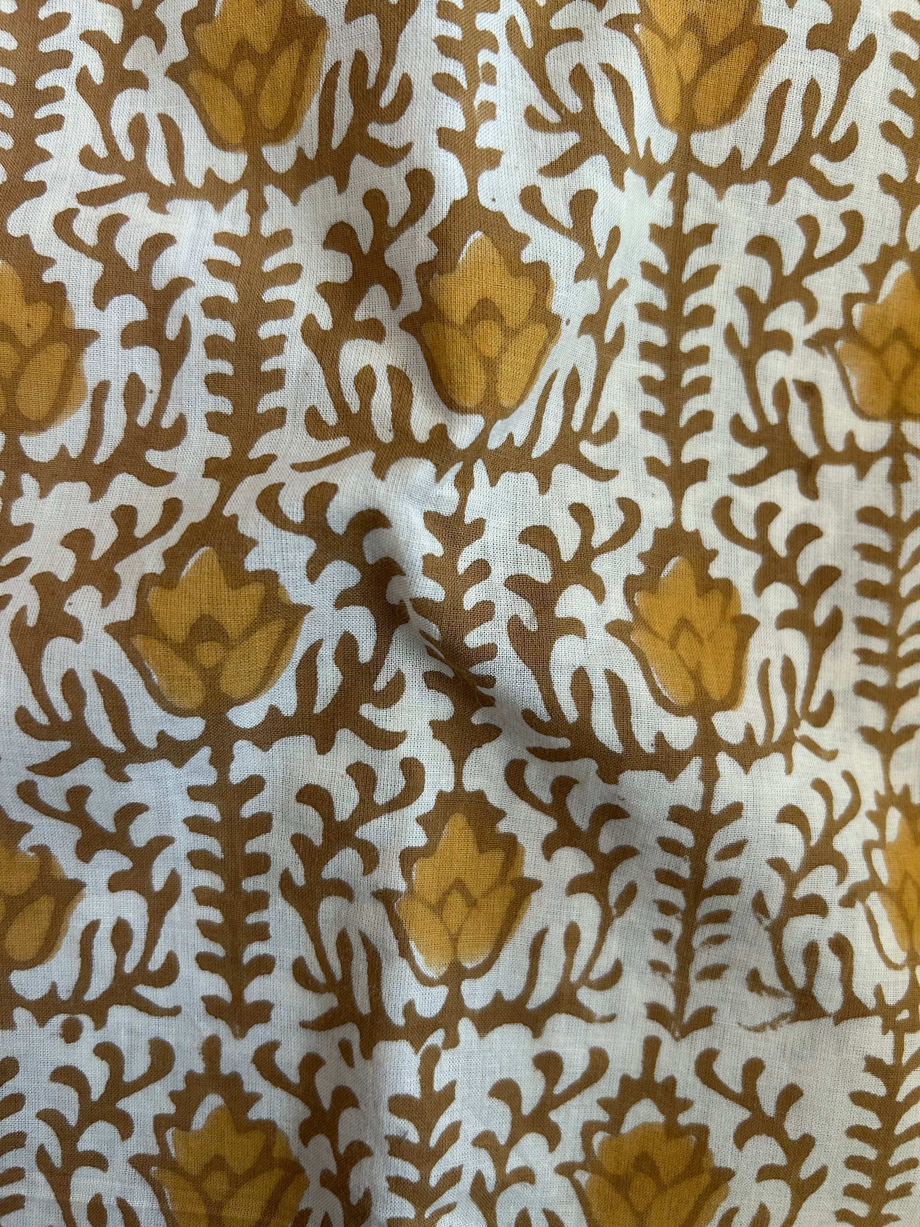Handblock Printed Azofree dye cotton - Mustard (2.4m)