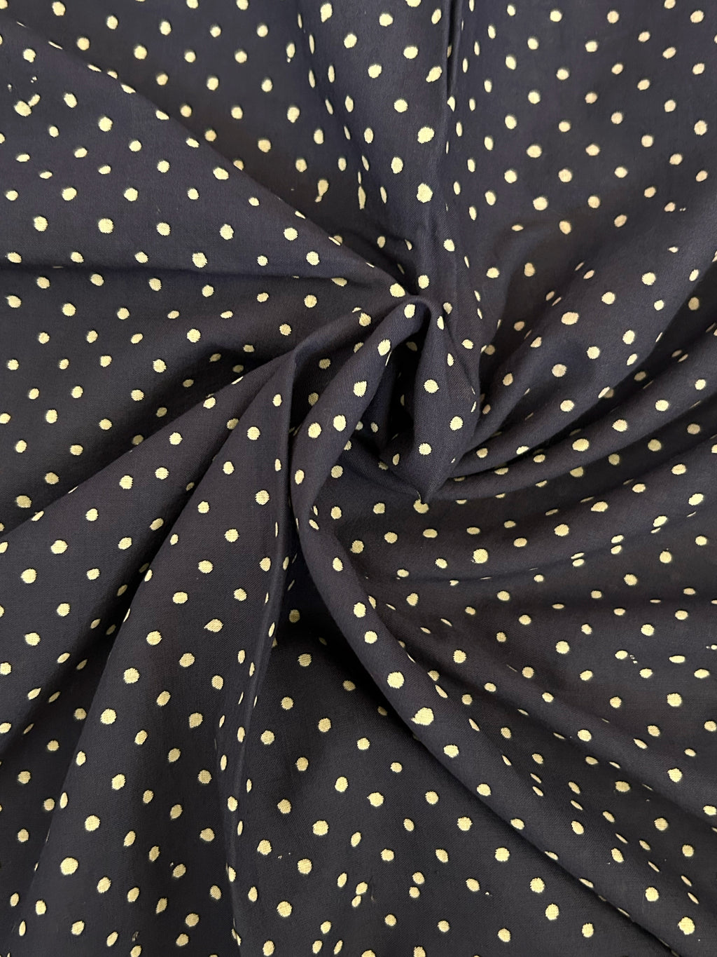 Handblock Printed Azofree dye cotton - Navy Blue Polka (2.4m)
