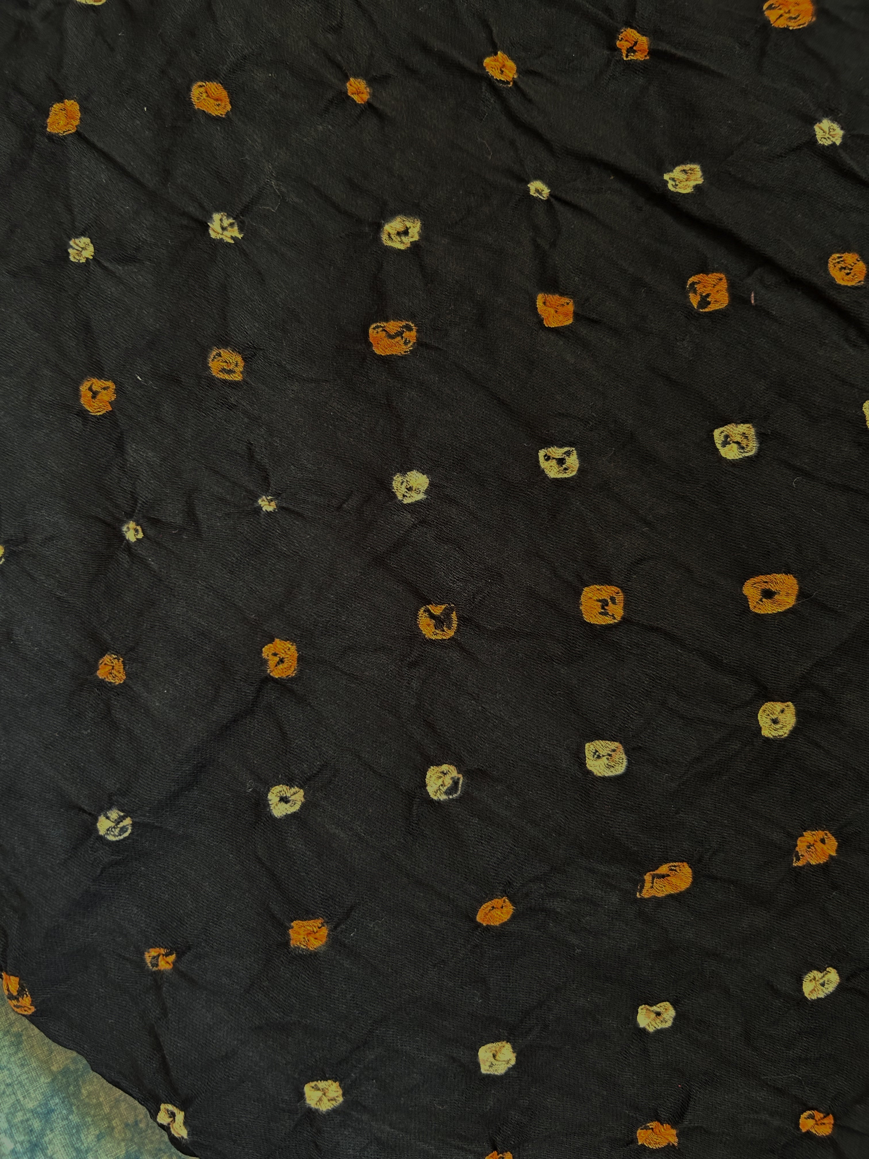 Handdone Ek Bundi Bandhani Cotton Satin Kurta Fabric - Midnight Black