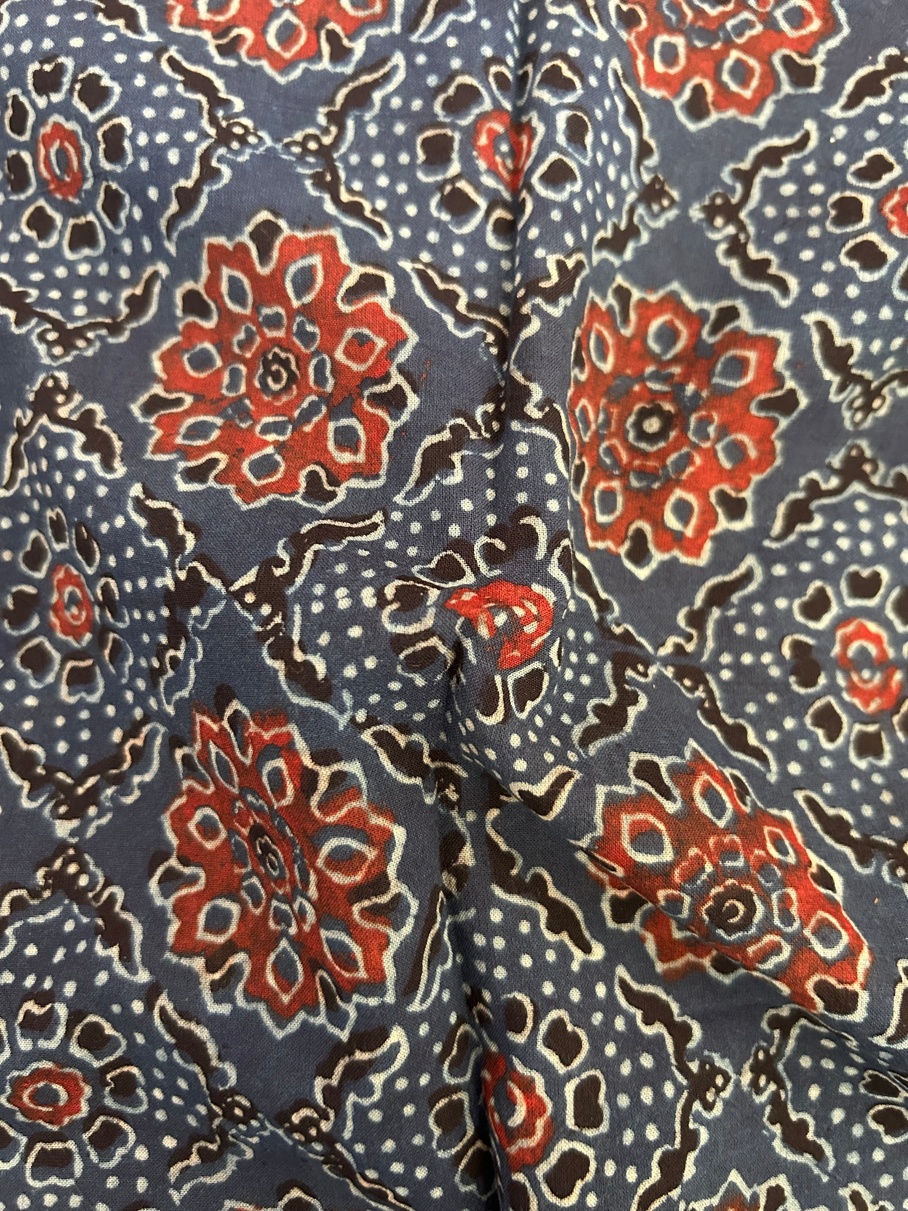 Handblock Printed Ajrakh Cotton - Indigo (2.4m)