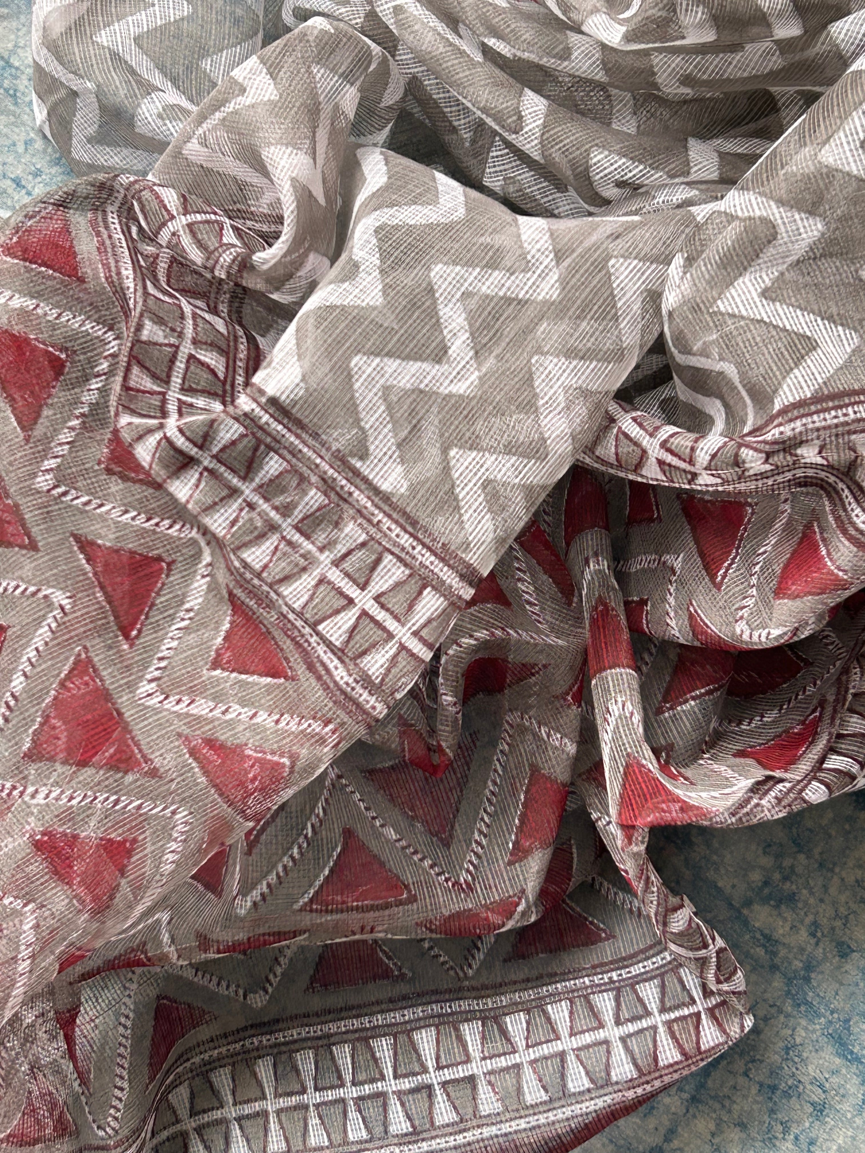 Handwoven Handblock Printed Set - Maroon
