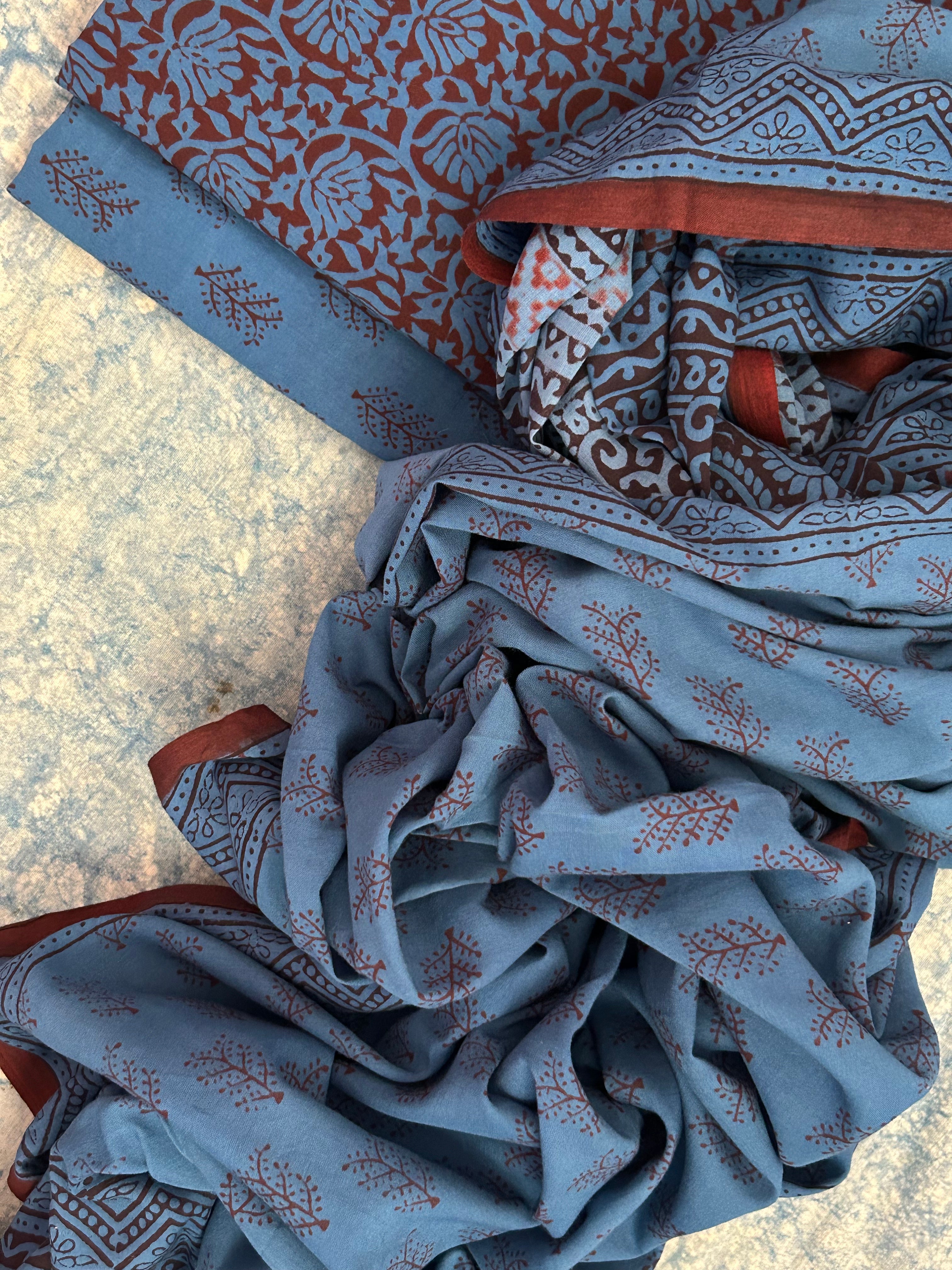 Natural Dyed Bagh Block Print Cotton Suit