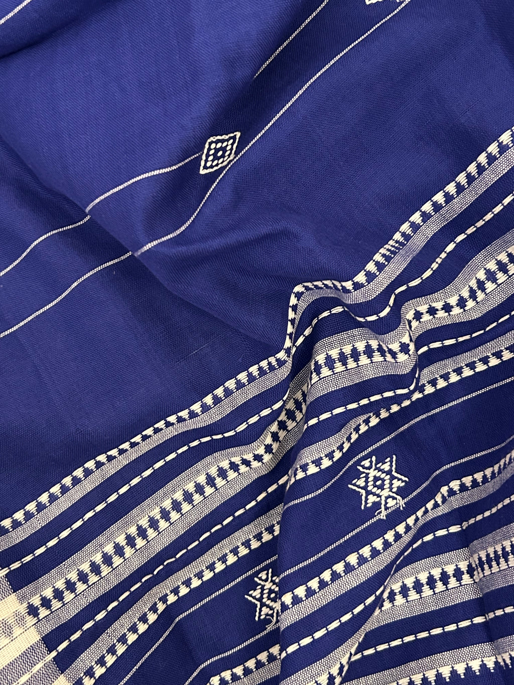 Handspun Handwoven Kotpad Suit Set - Ivory Blue Butti and Stripe Dupatta