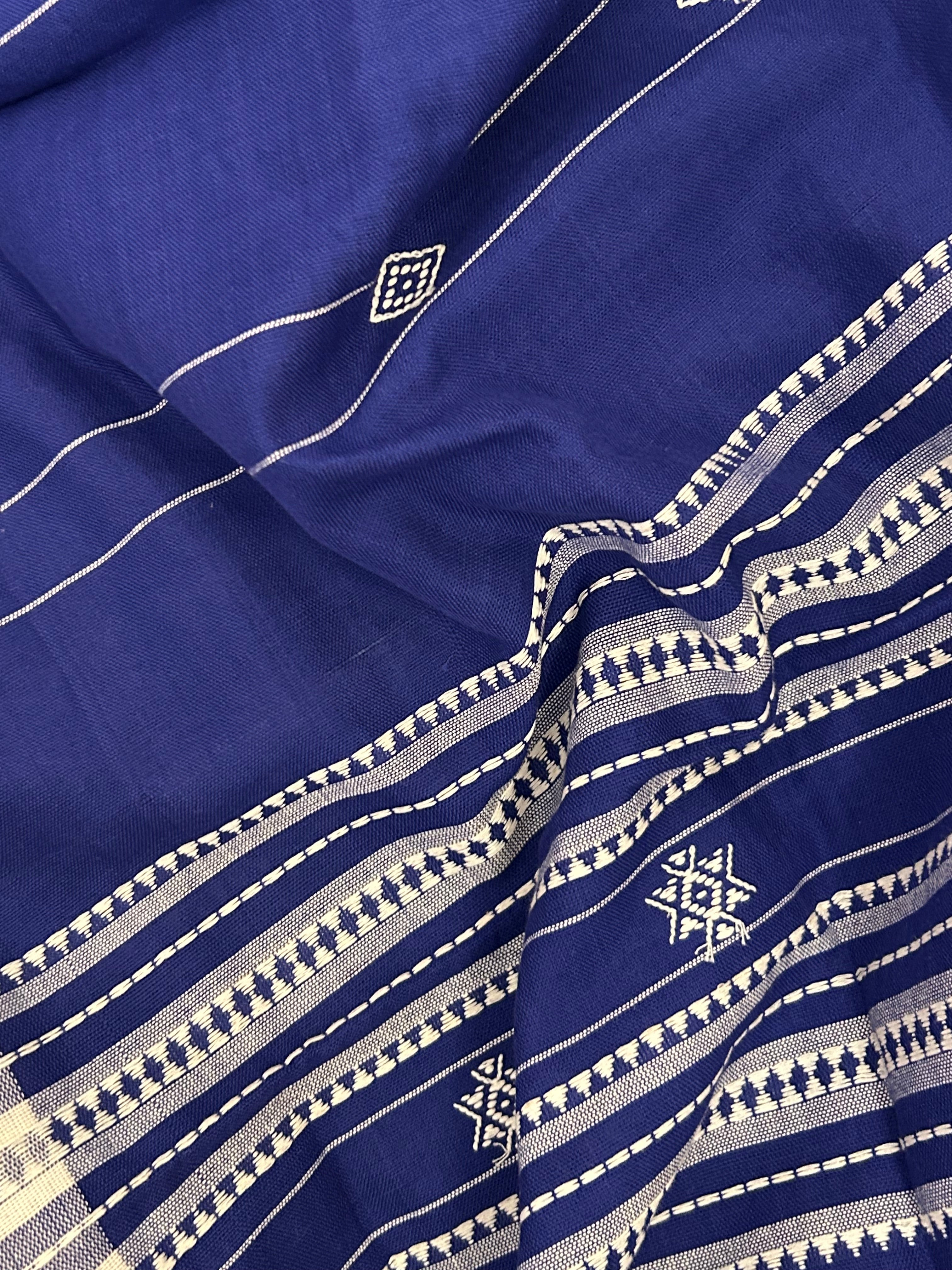 Handspun Handwoven Kotpad Suit Set - Ivory Blue Butti and Stripe Dupatta