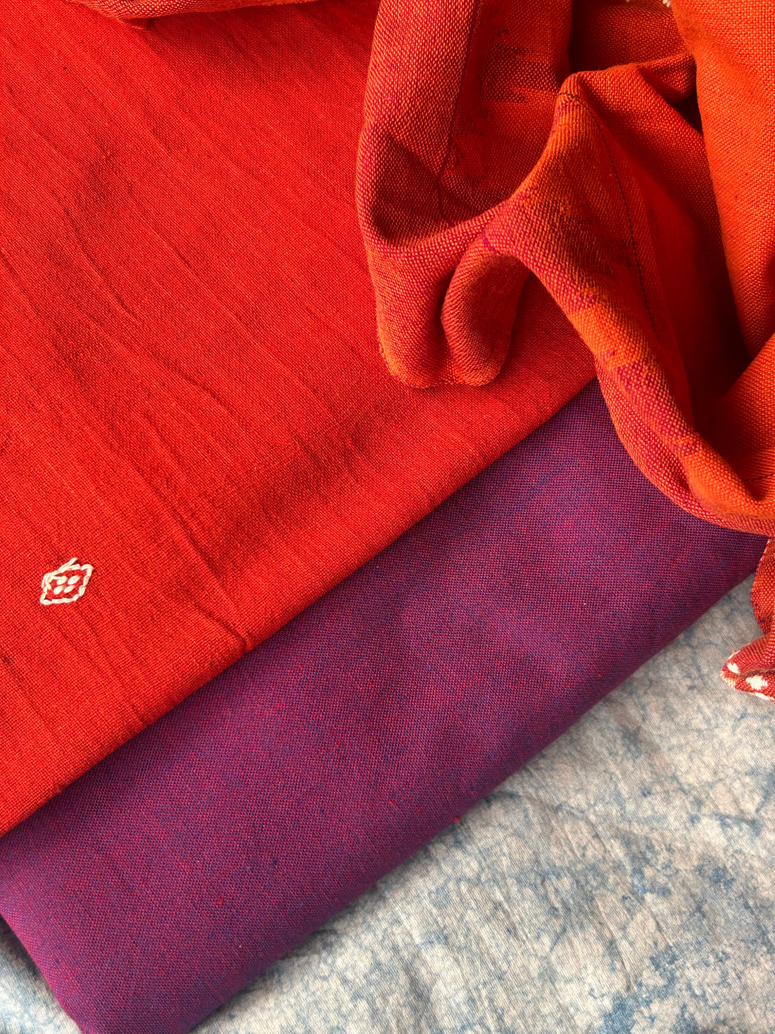 Handspun Handwoven Kotpad Suit Set - Bright Orange and Purple
