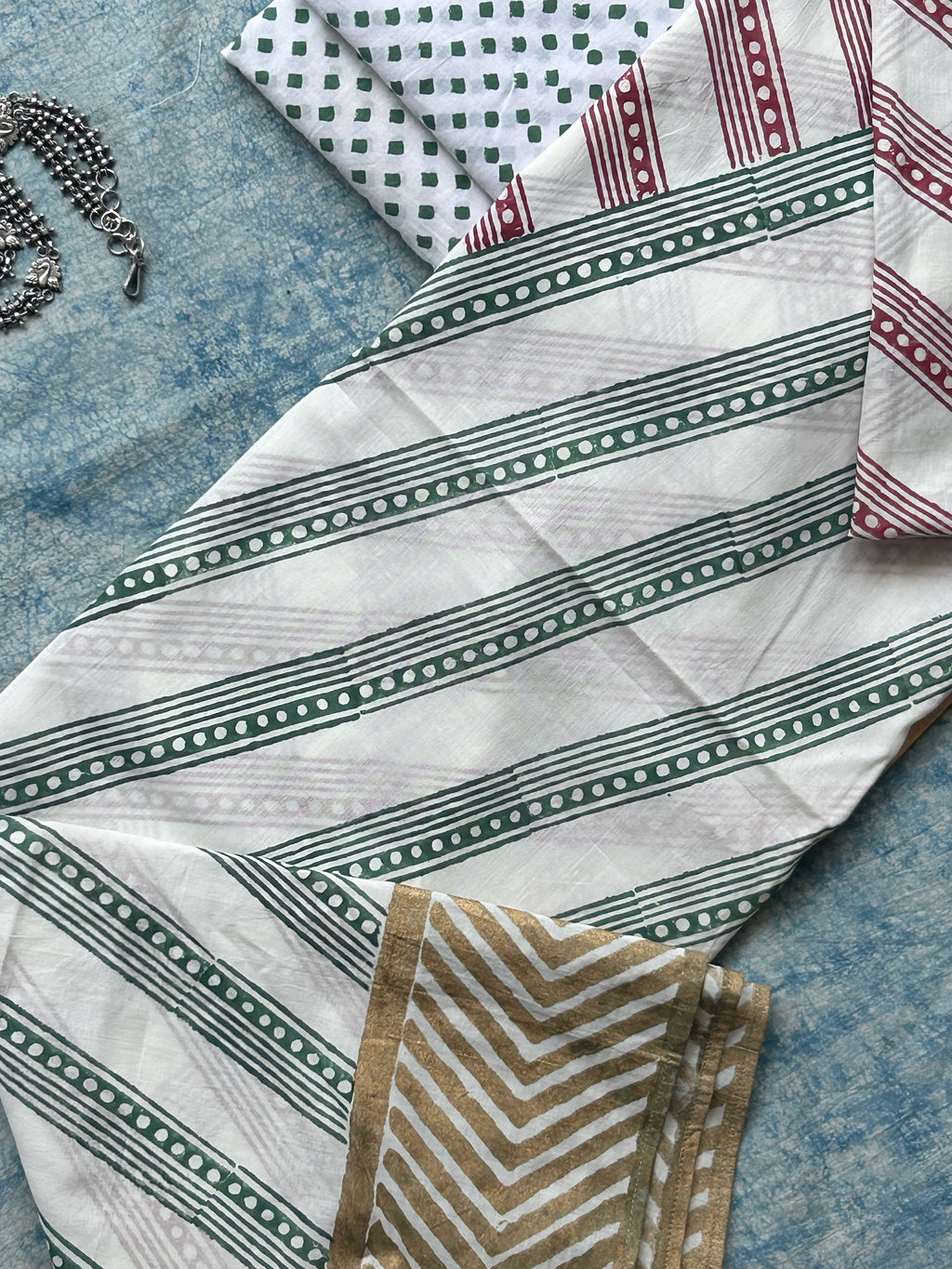 Handcrafted Cotton Suit Set - Green Polka