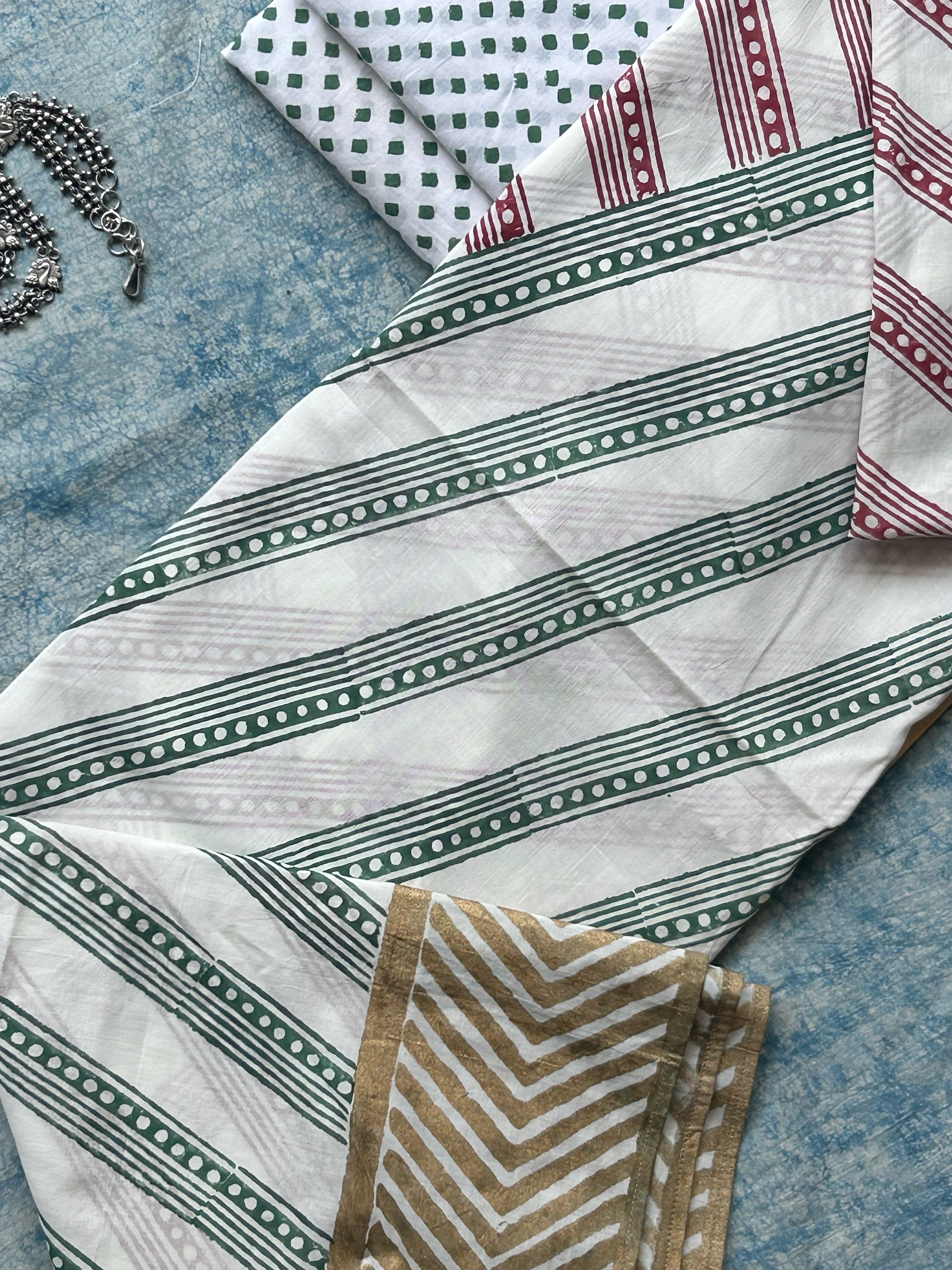 Handcrafted Cotton Suit Set - Green Polka
