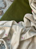 Handwoven Cotton Bengal Jamdani Dupatta Set - The Garden Bloom Green