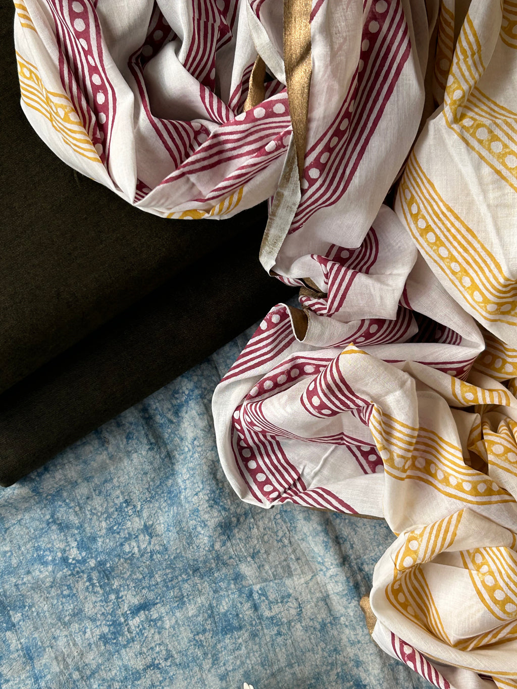 Handwoven Handblock Printed Set - Olive Green